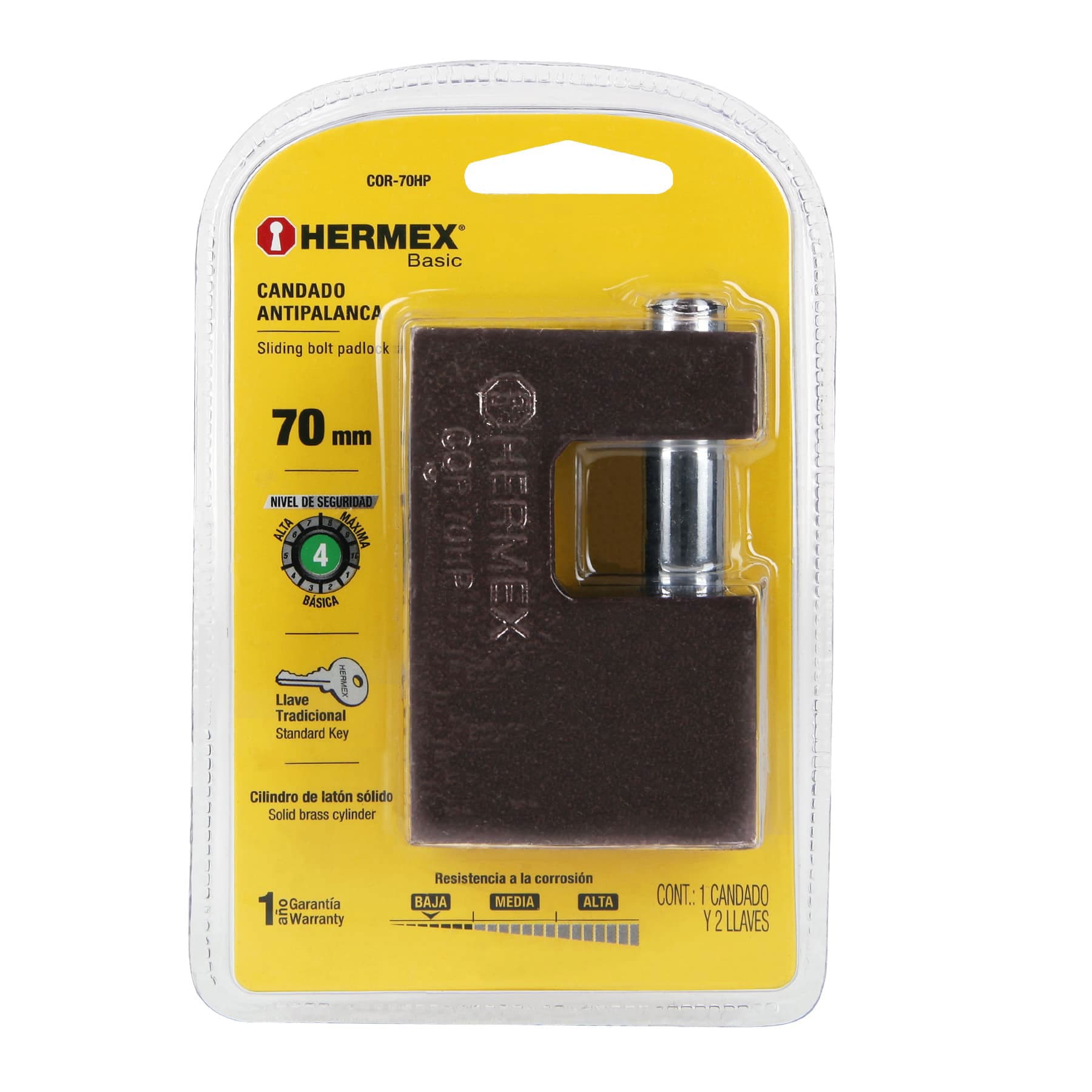 Candado antipalanca 70 mm cuerpo de hierro, Hermex BASIC
