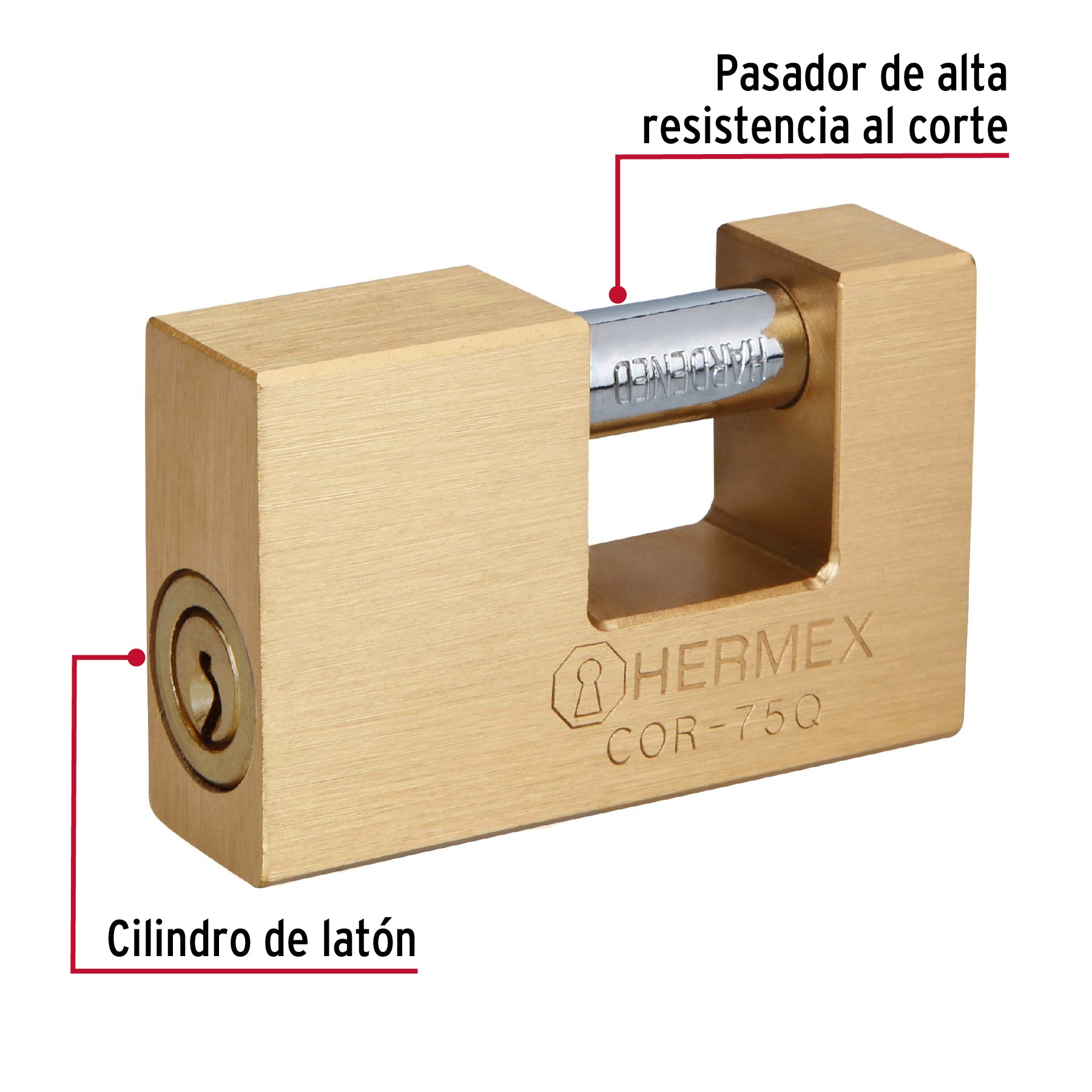 Candado antipalanca, 75mm, cuerpo de latón, llave puntos