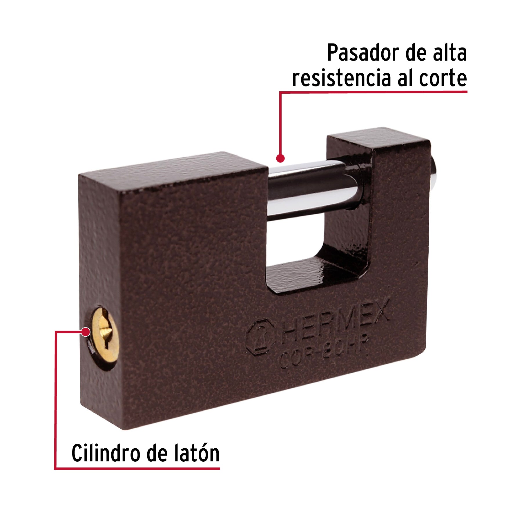Candado antipalanca 80 mm cuerpo de hierro, Hermex BASIC