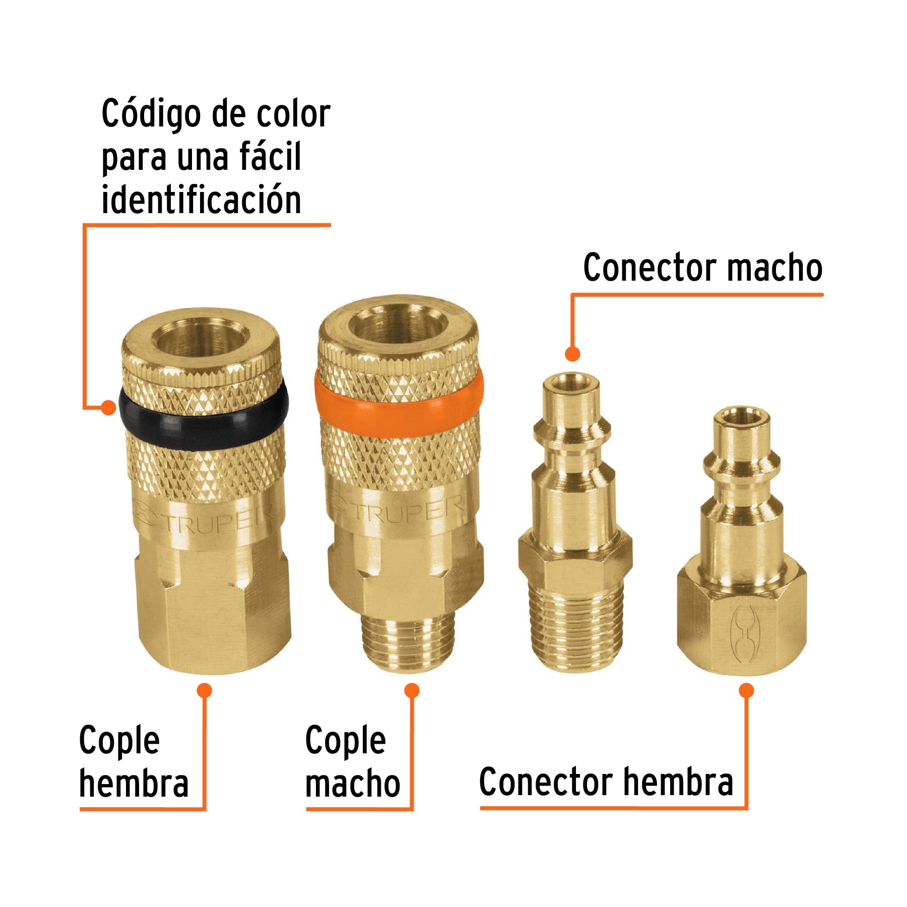 Juego de 2 conectores rápidos y 2 coples, de latón, Truper