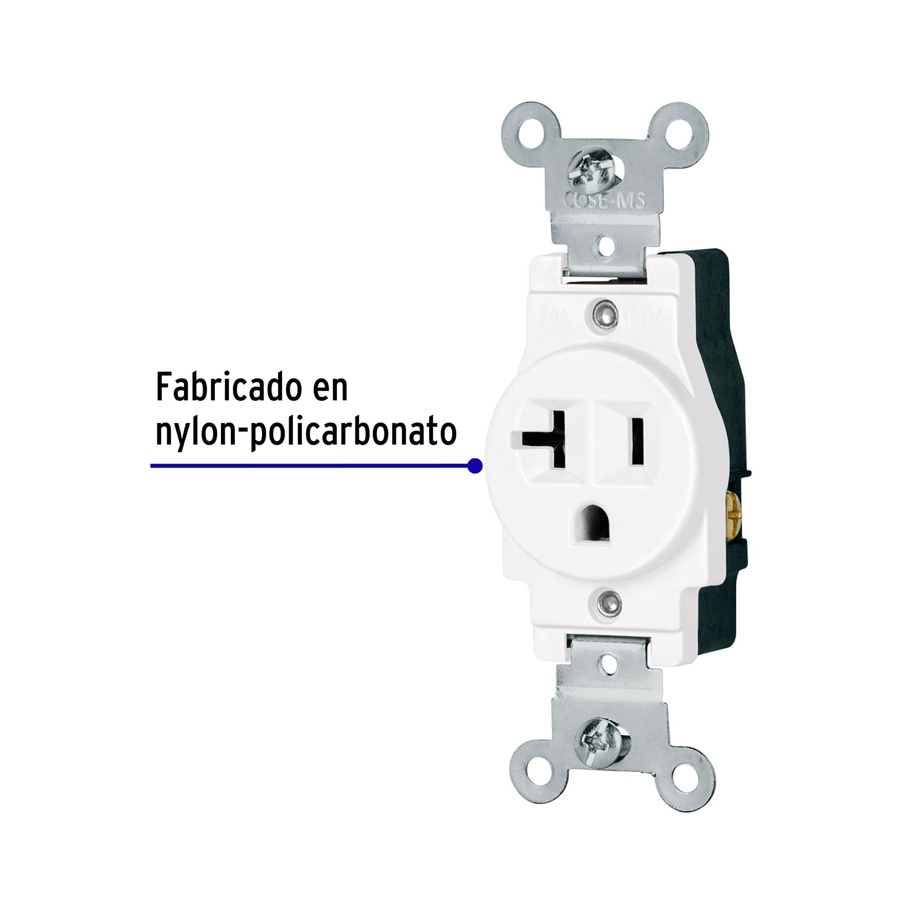 Contacto sencillo, 2 polos 3 hilos, 20 A, Standard, blanco