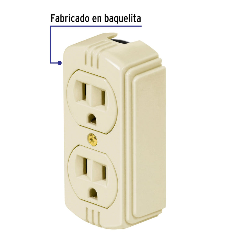 Contacto de sobreponer dúplex,  2 polos+tierra a granel