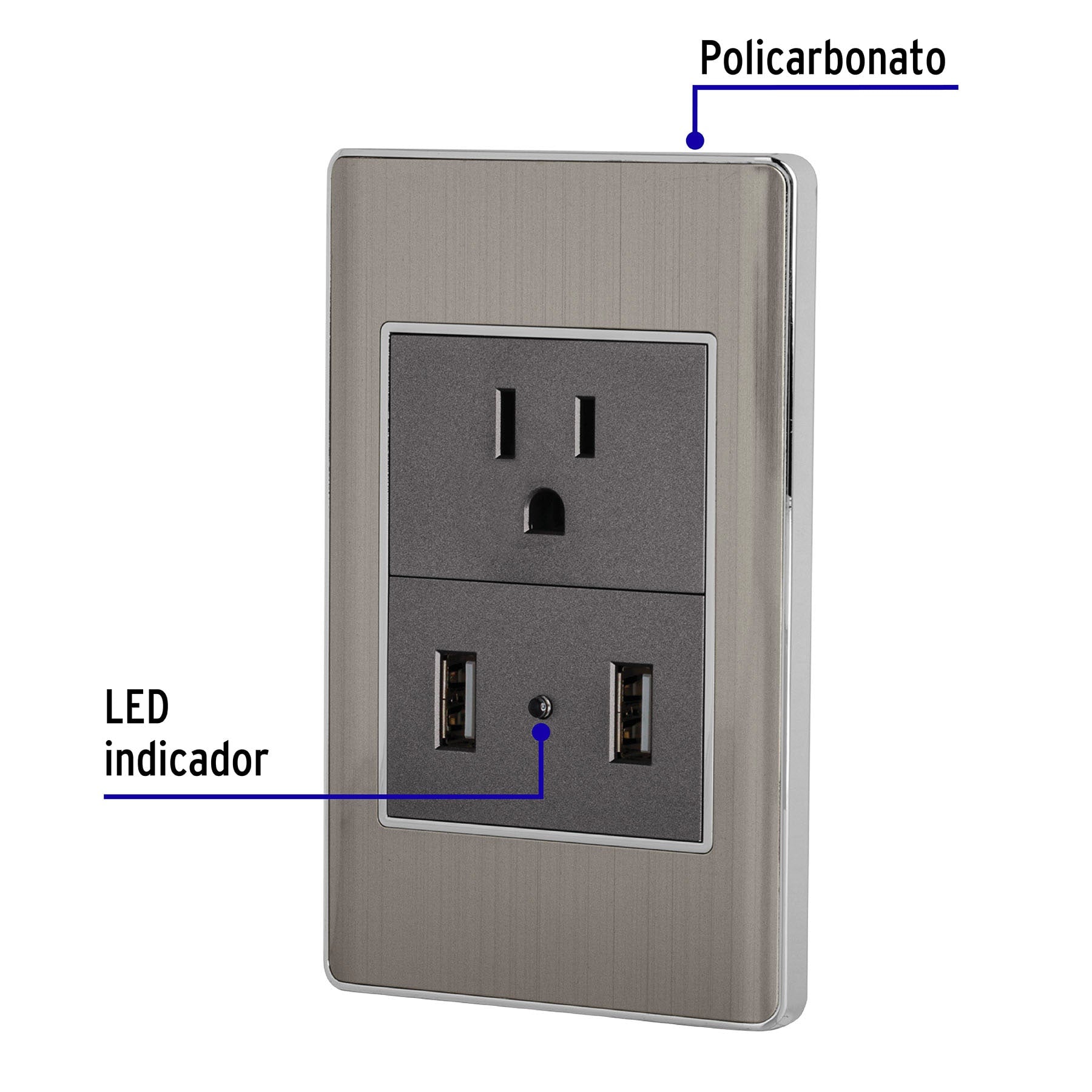 Placa armada acero contacto y 2 puertos USB 1.5 módelo, Lisboa
