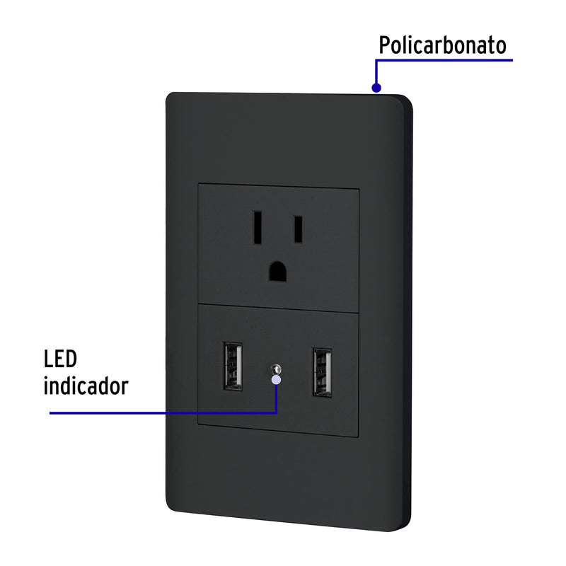 Placa armada negra contacto y 2 puertos USB 1.5 mód,  Lisboa