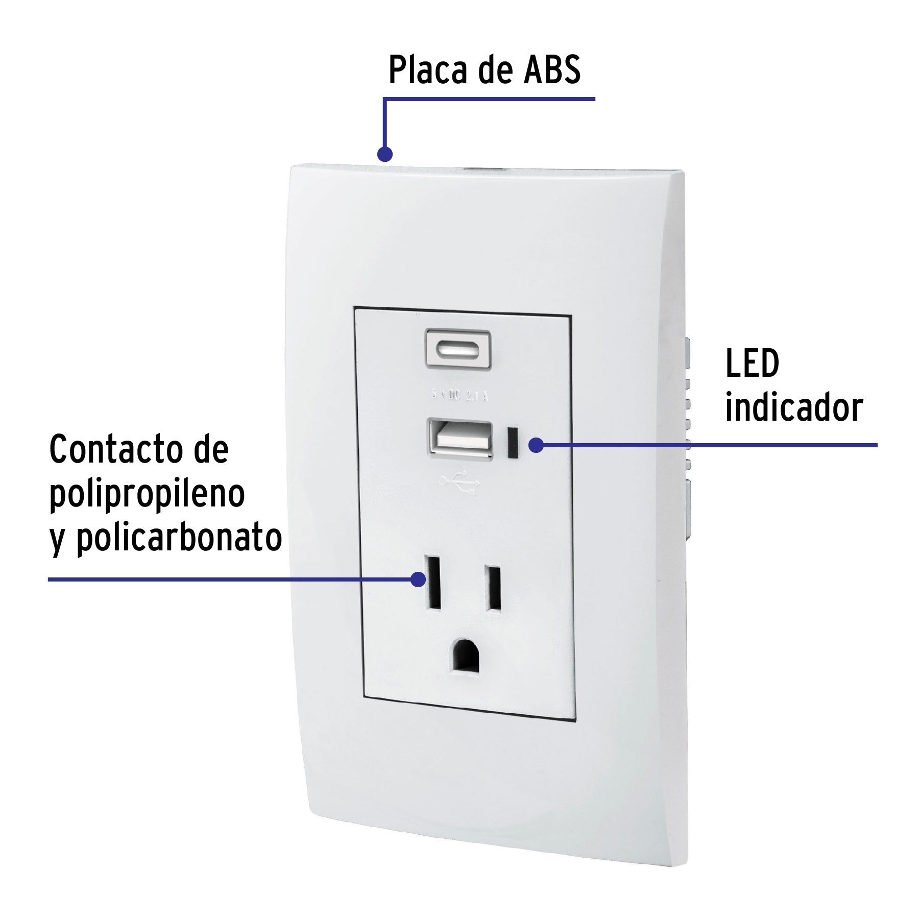 Contacto 2polos + tierra con 2 puertos USB, Oslo, blanco