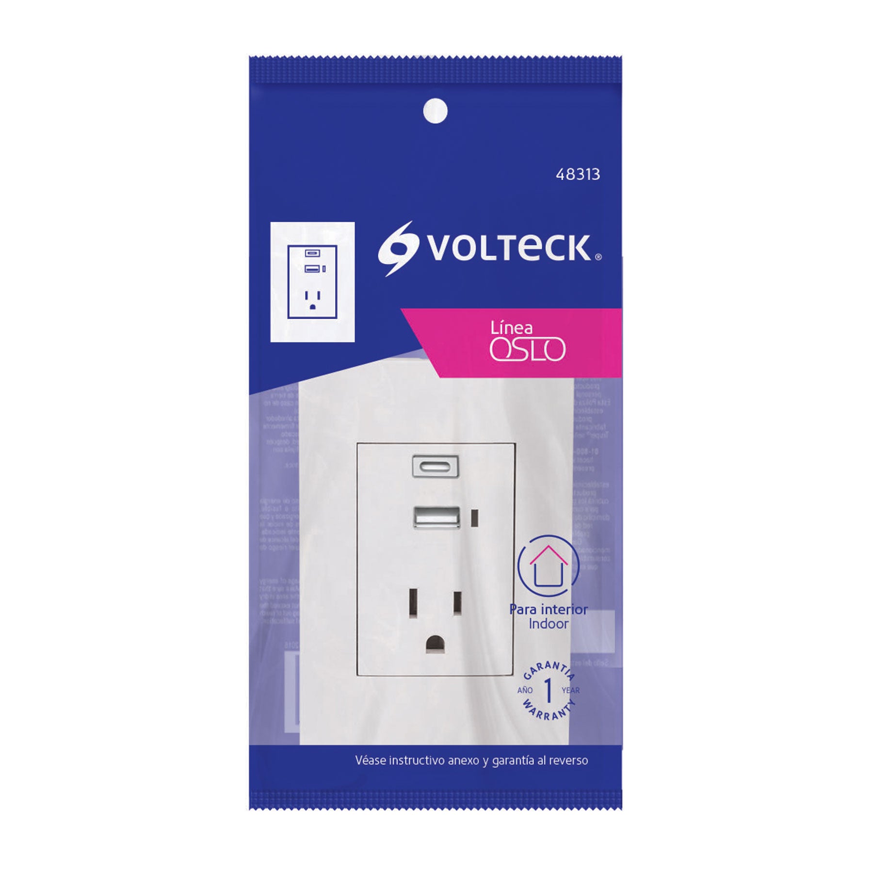 Contacto 2polos + tierra con 2 puertos USB, Oslo, blanco