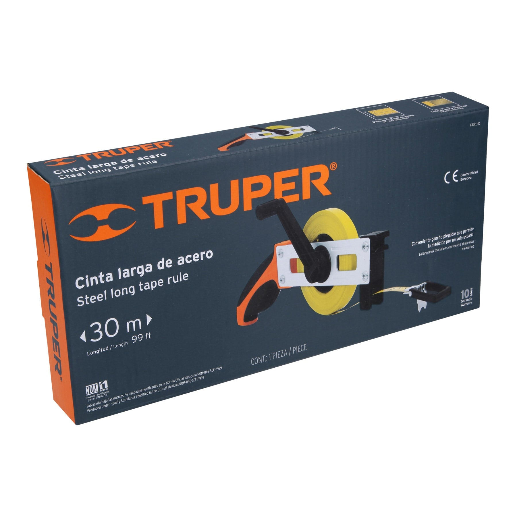 Cinta métrica larga 30 m, metálica, tipo cruceta, Truper