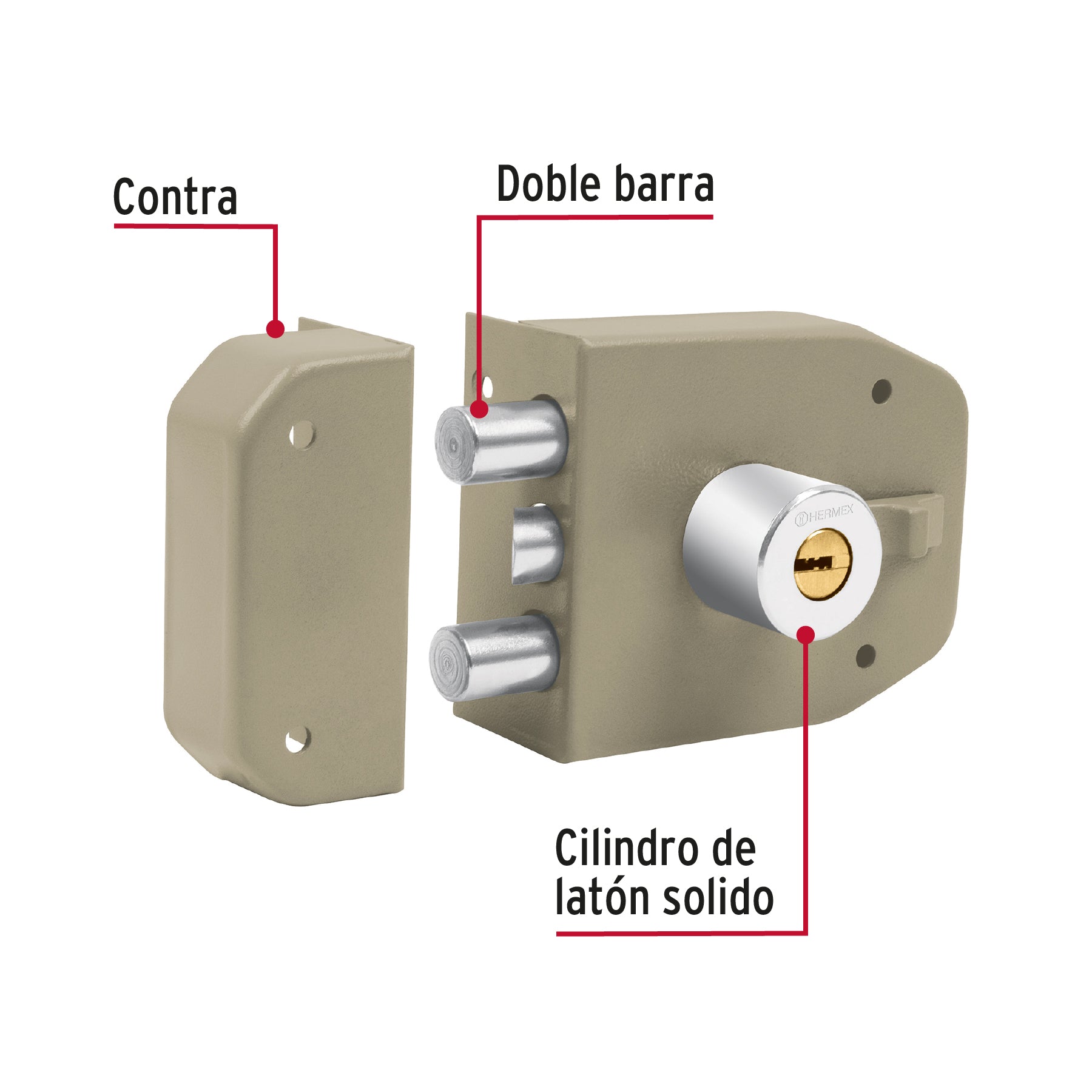 Cerradura sobreponer 2 barras instalafácil, llave puntos