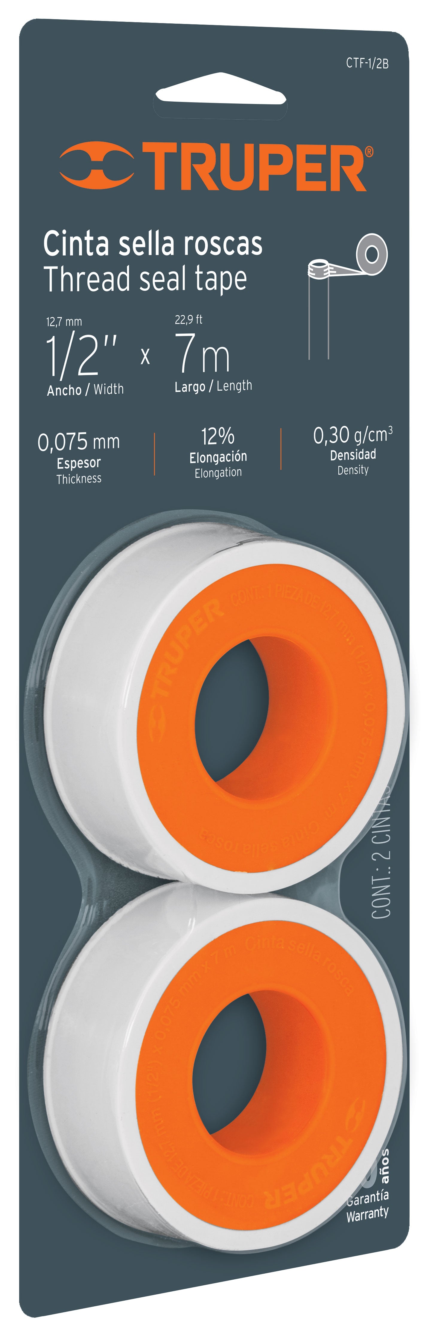 Blíster con 2 cintas sella roscas 1/2" x 7 m, uso general