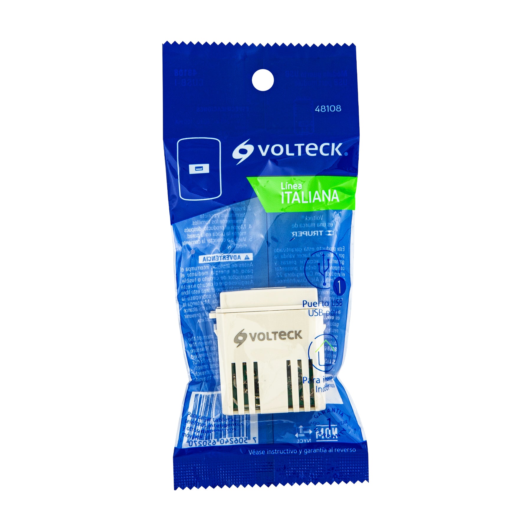 módeloulo puerto USB, línea Italiana, color marfil, Volteck