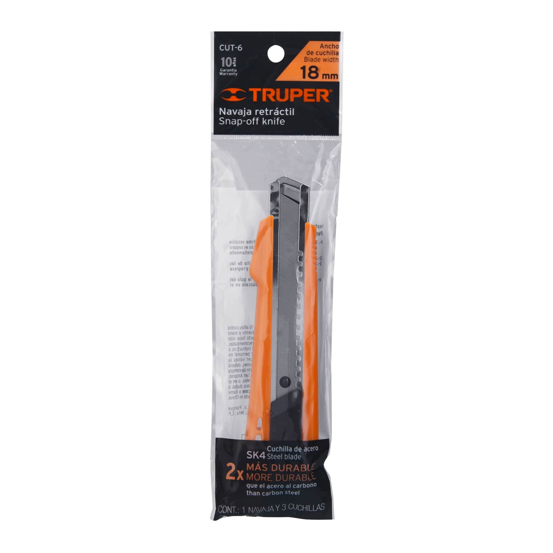 Cutter 18 mm reforzado de plástico con alma metálica, Truper
