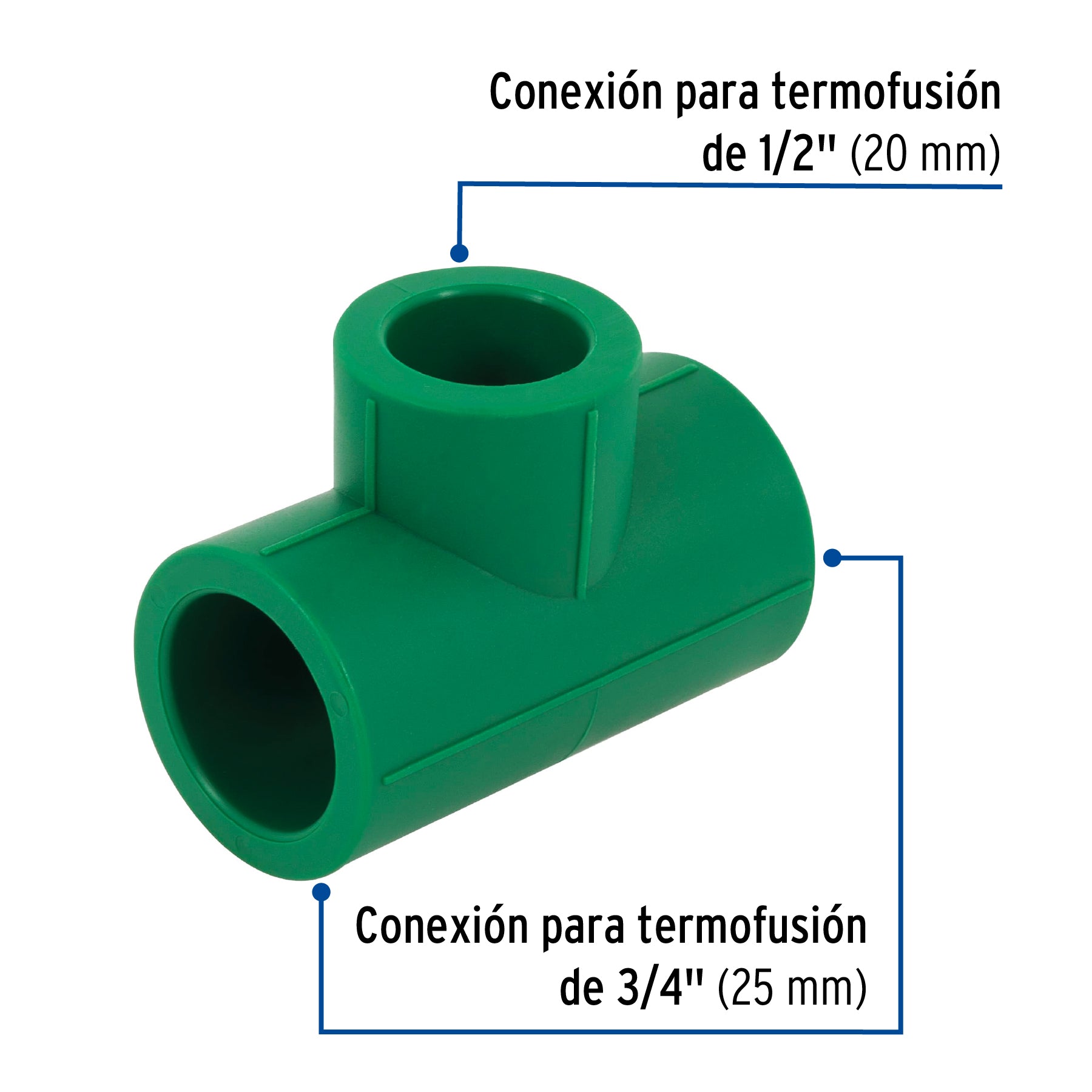 Tee reducida de PPR 3/4" x 3/4" x 1/2", Foset