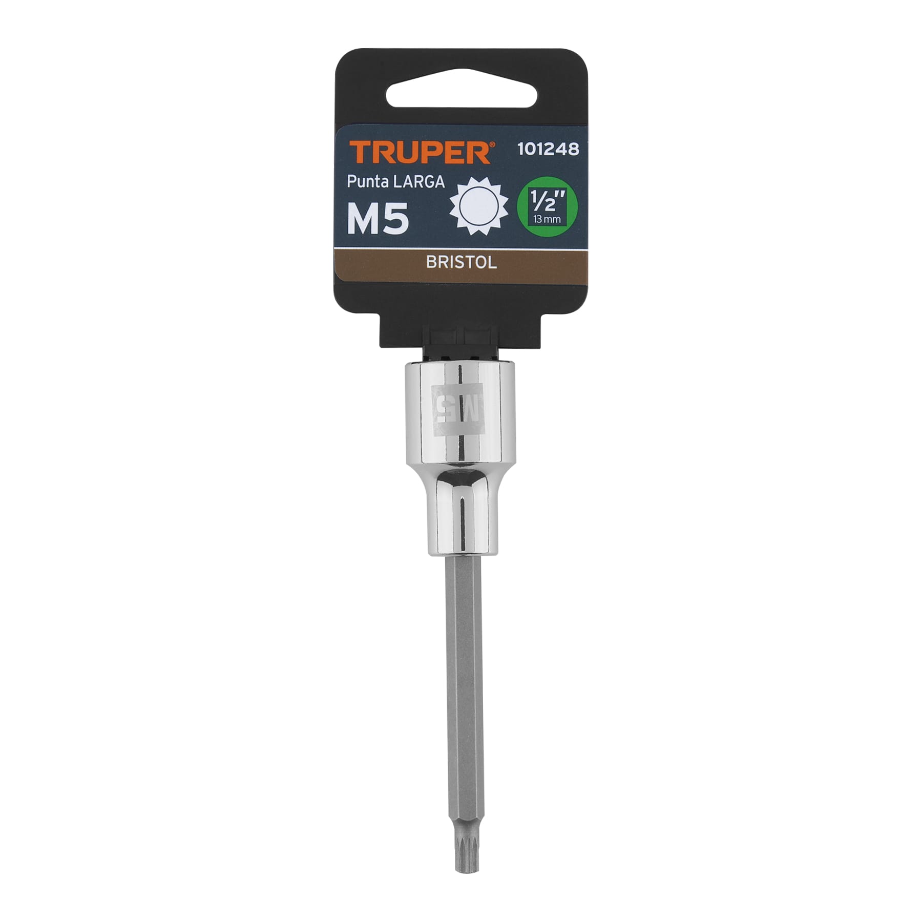 Dado punta larga bristol M5, cuadro 1/2", Truper