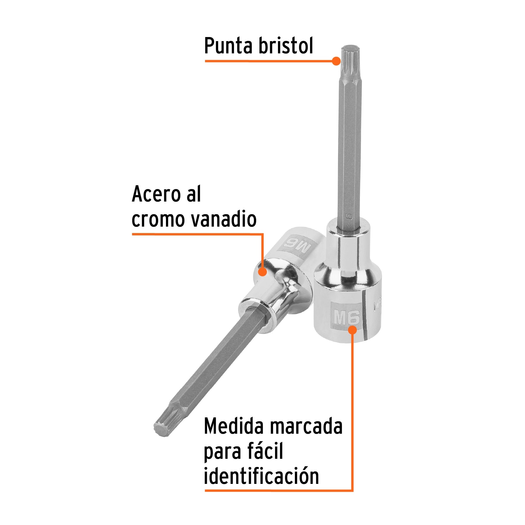 Dado punta larga bristol M6, cuadro 1/2", Truper