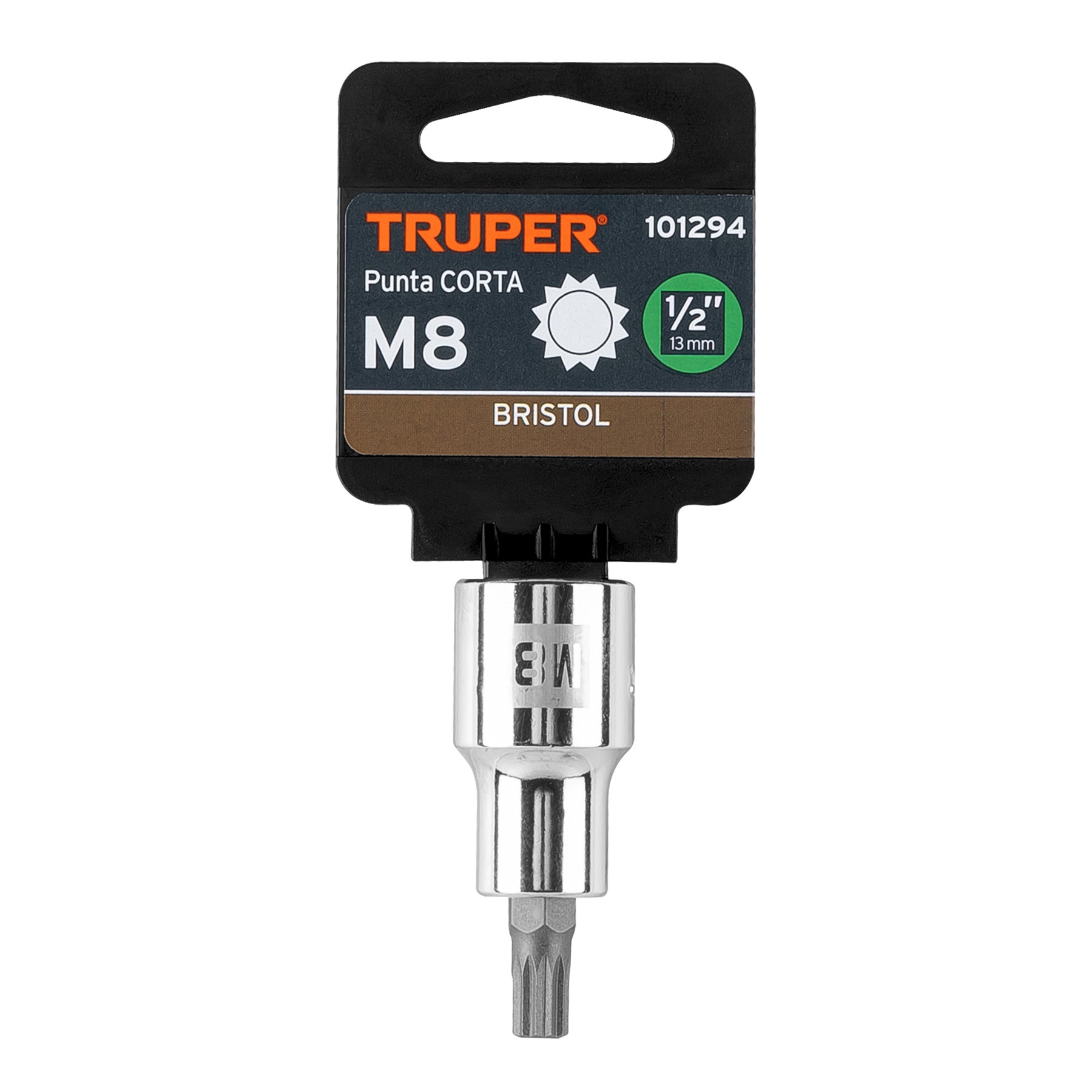 Dado punta corta bristol M8, cuadro 1/2", Truper