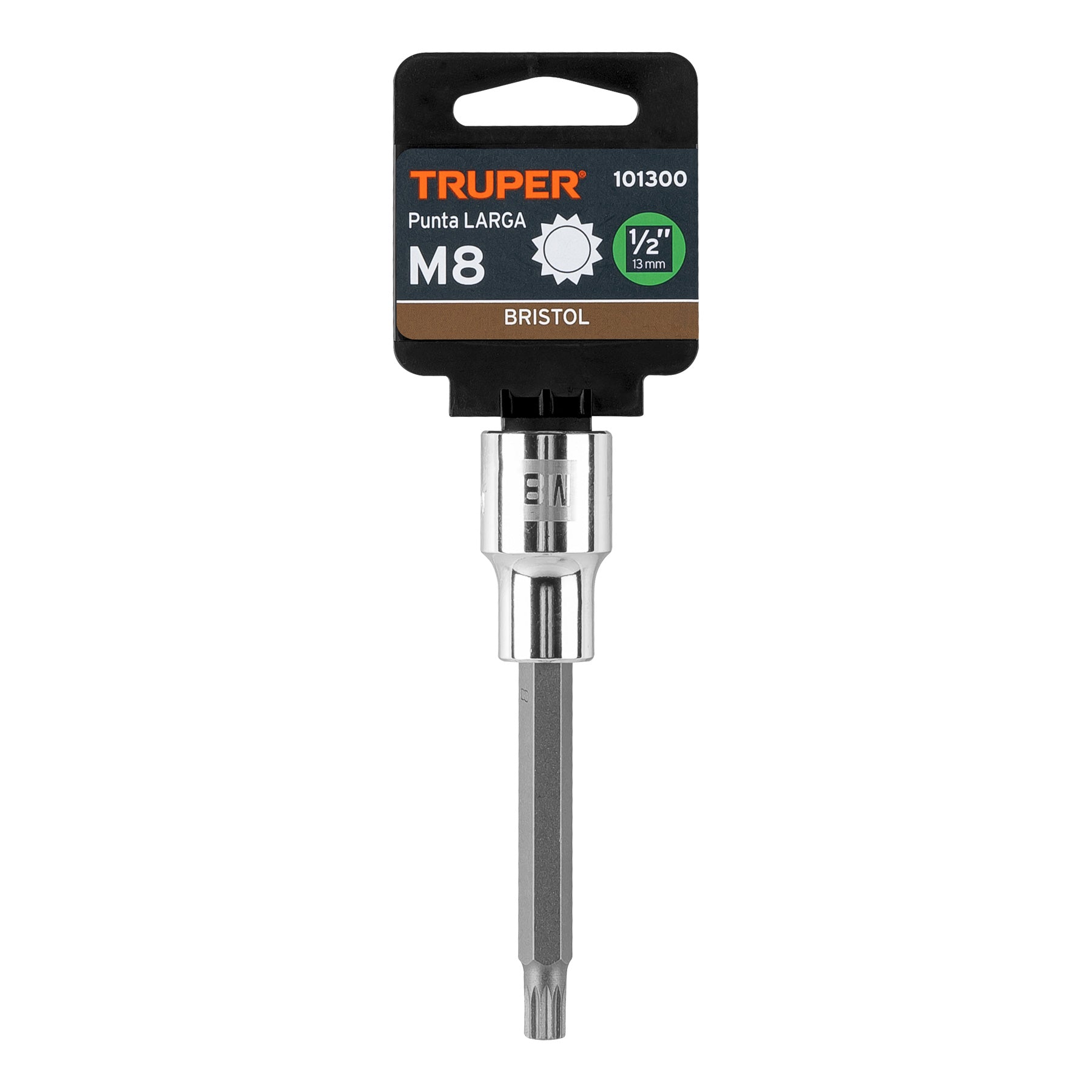 Dado punta larga bristol M8, cuadro 1/2", Truper