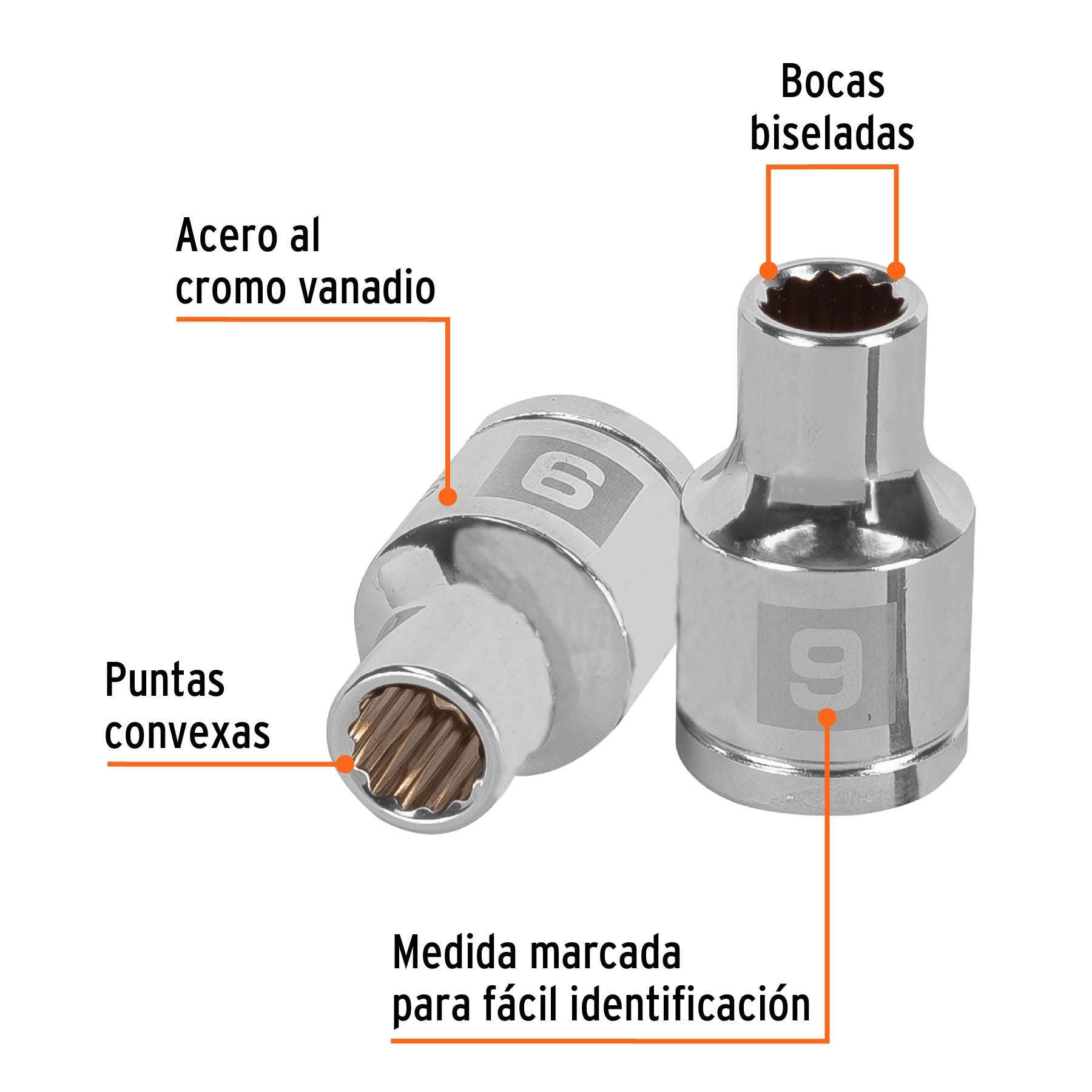 Dado de 9 mm, 12 puntas, cuadro 1/2", Truper