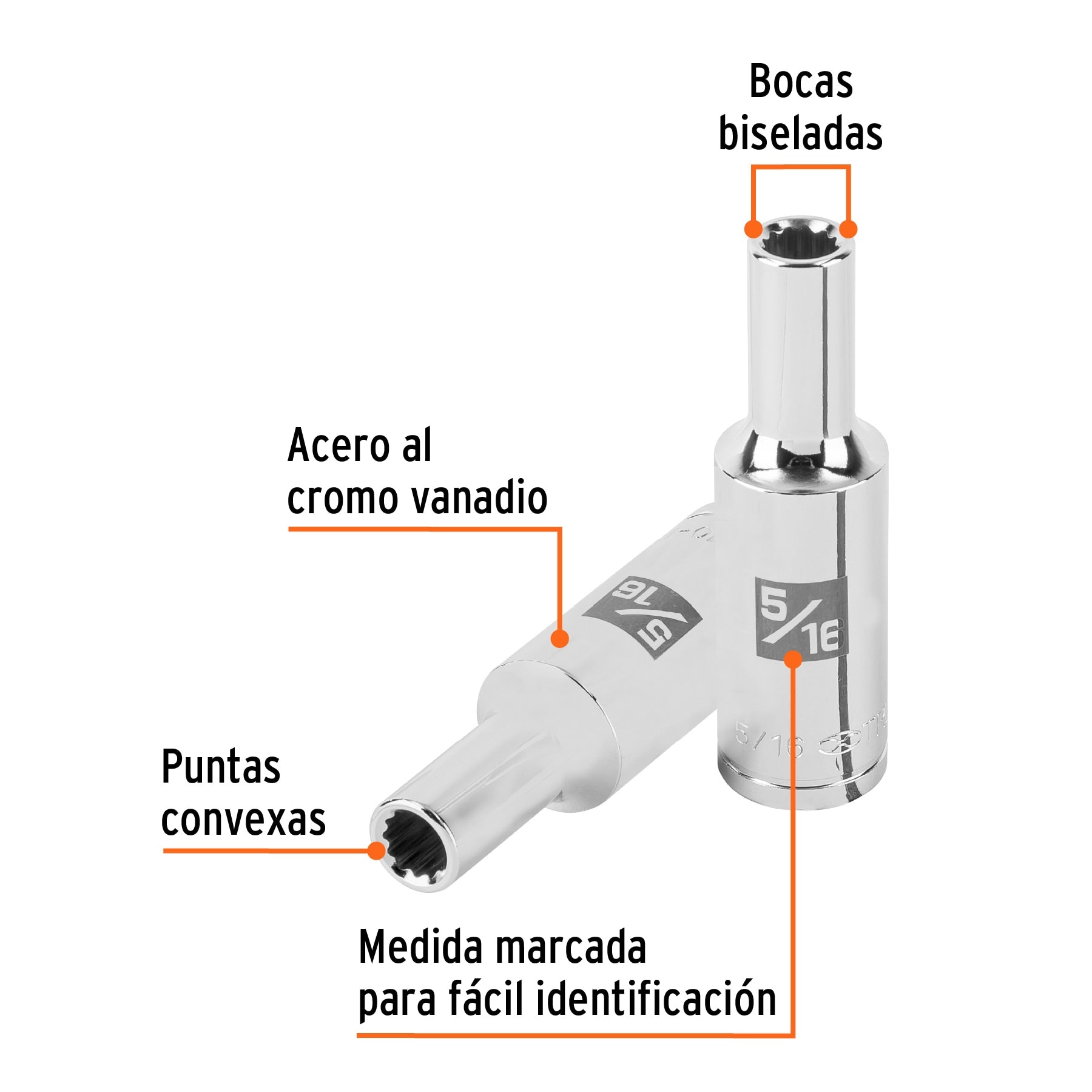 Dado largo de 5/16" 12 puntas, cuadro 1/2", Truper