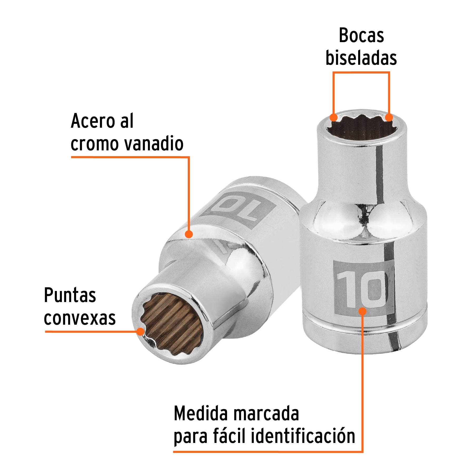 Dado de 10 mm, 12 puntas, cuadro 1/2", Truper