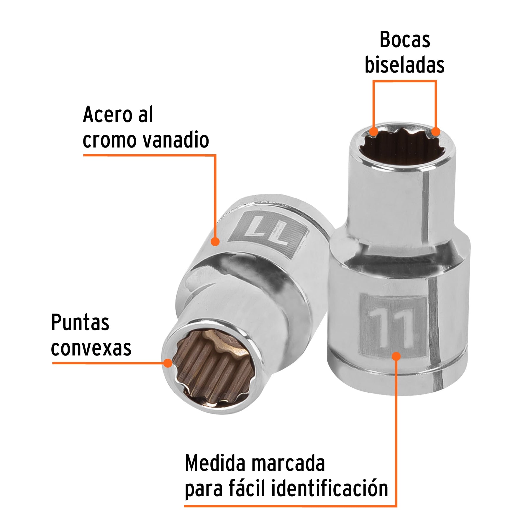 Dado de 11 mm, 12 puntas, cuadro 1/2", Truper