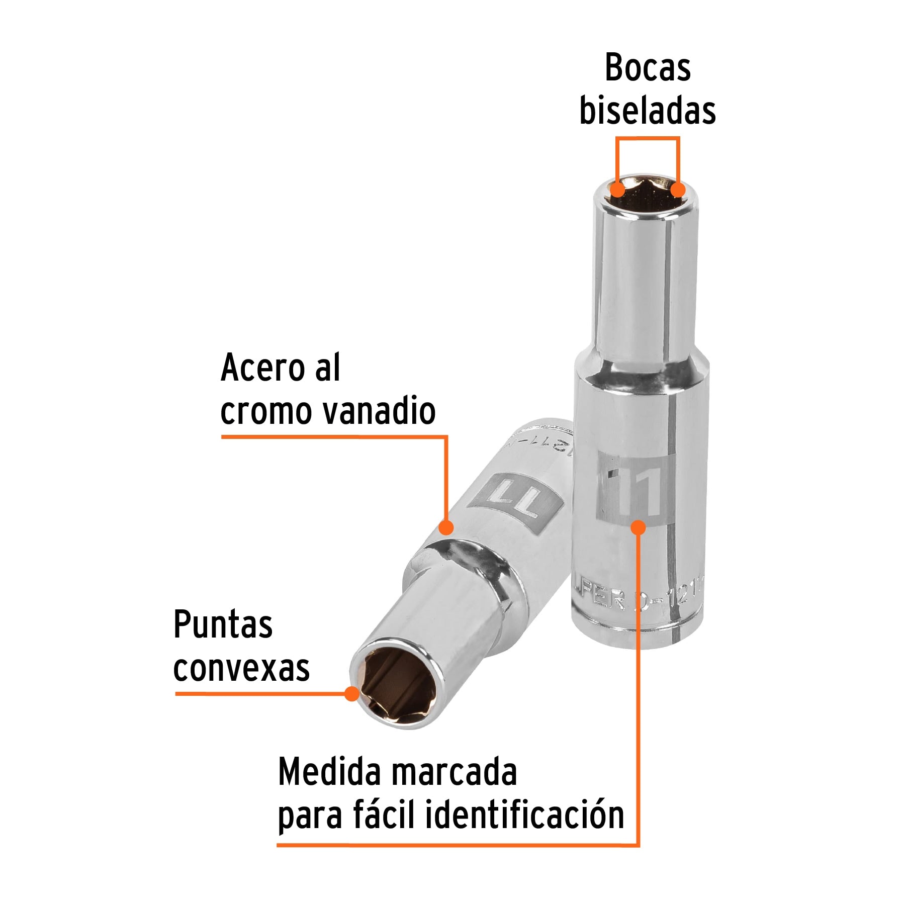 Dado largo de 11 mm, 6 puntas, cuadro 1/2", Truper