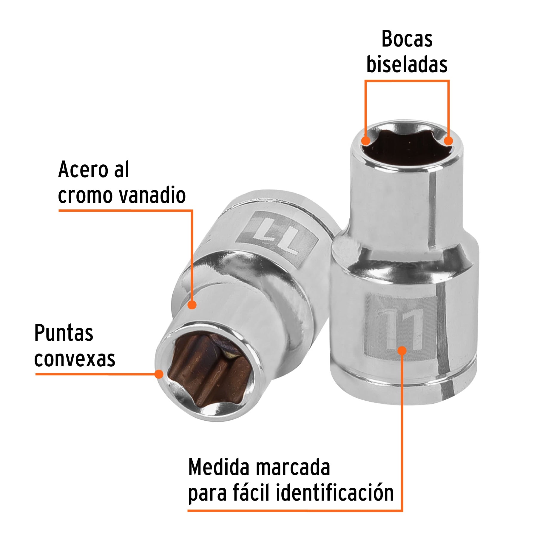 Dado de 11 mm, 6 puntas, cuadro 1/2", Truper