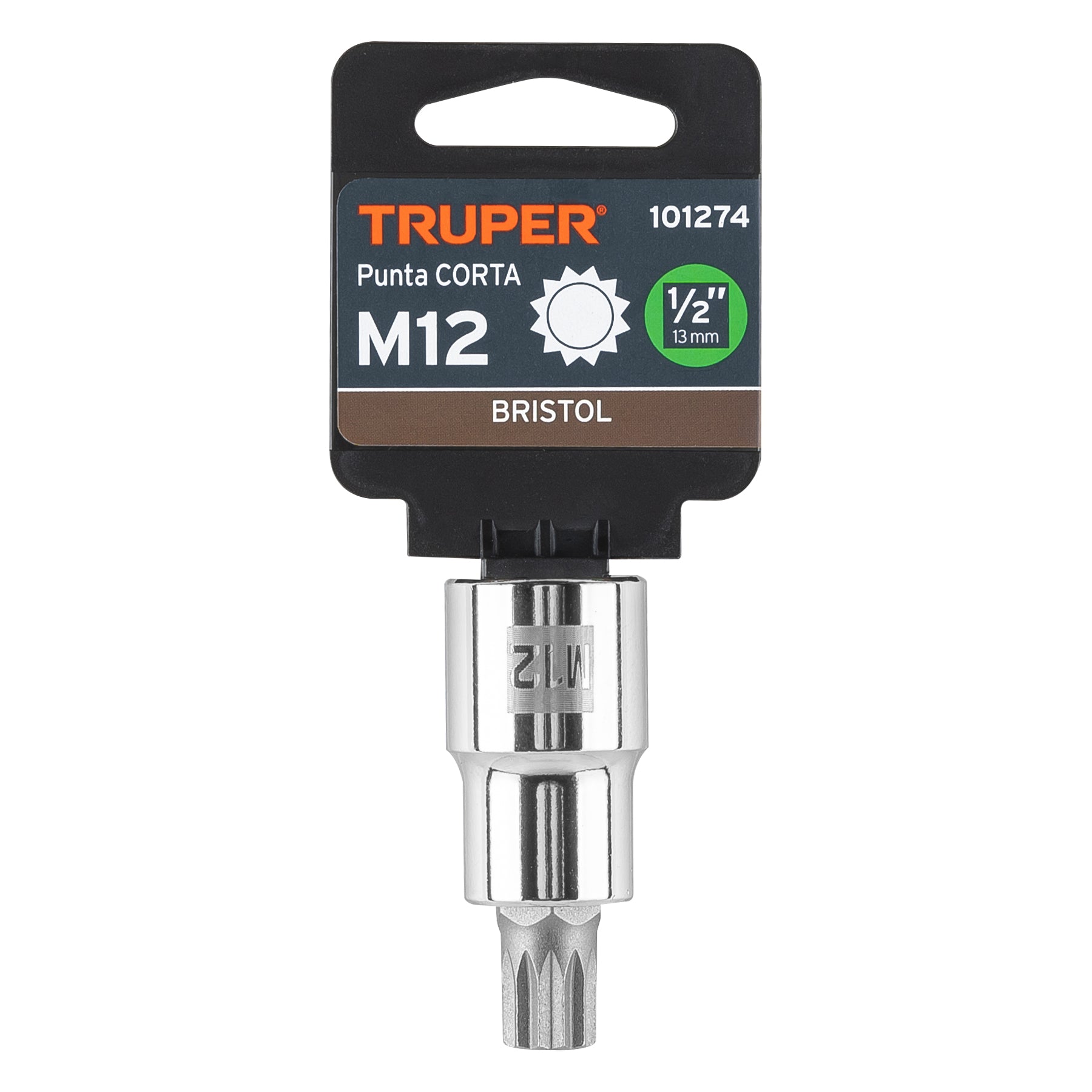 Dado punta corta bristol M12, cuadro 1/2", Truper