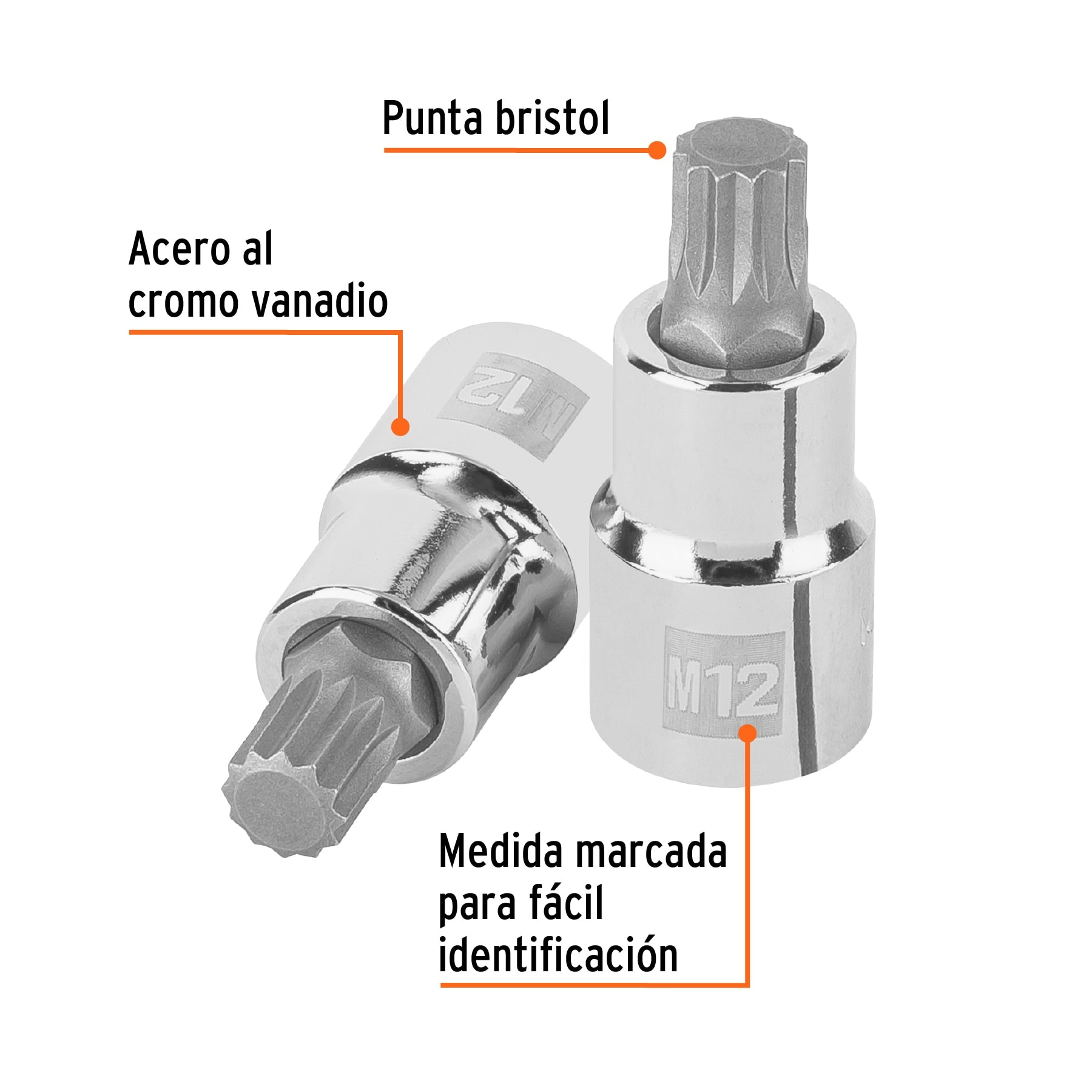 Dado punta corta bristol M12, cuadro 1/2", Truper