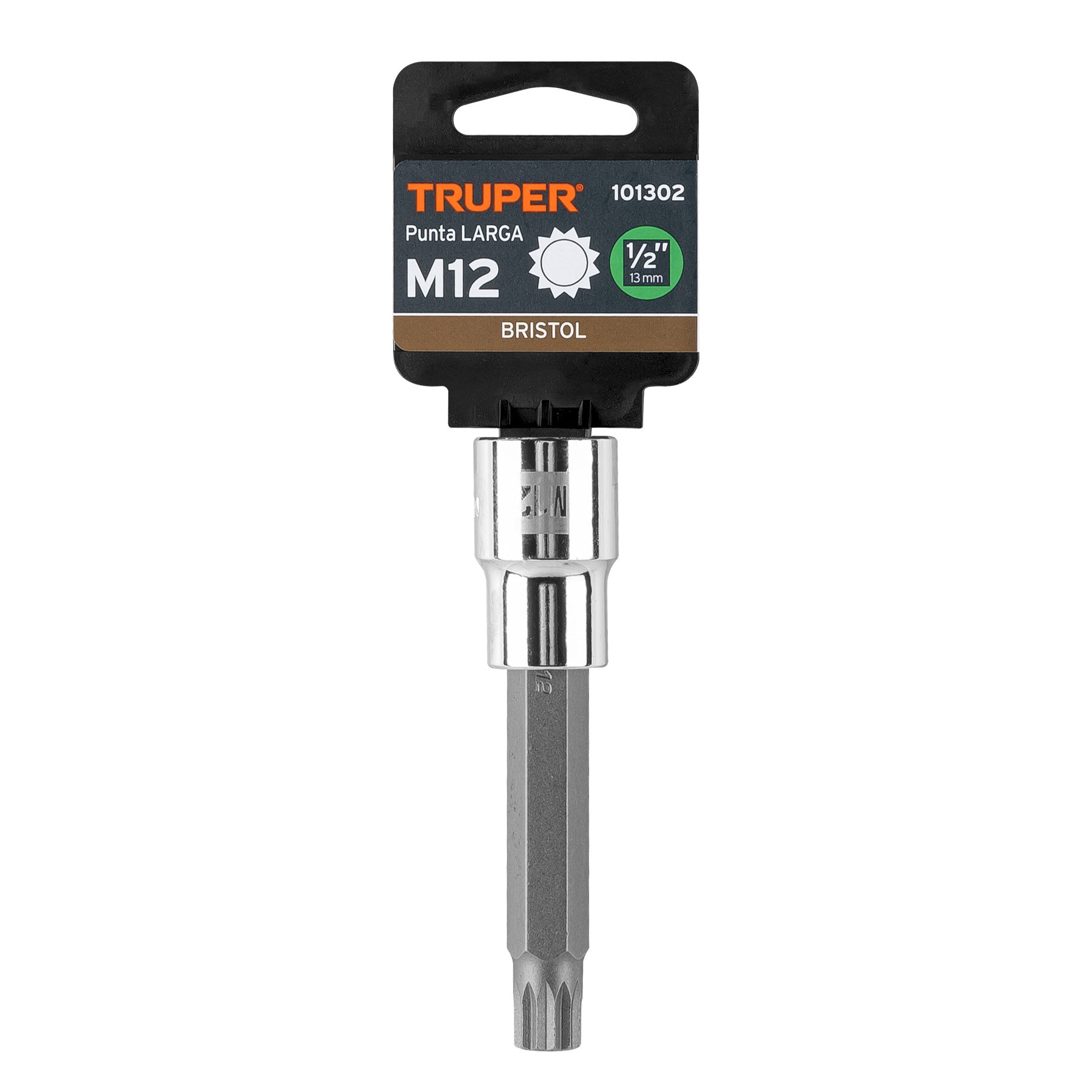Dado punta larga bristol M12, cuadro 1/2", Truper