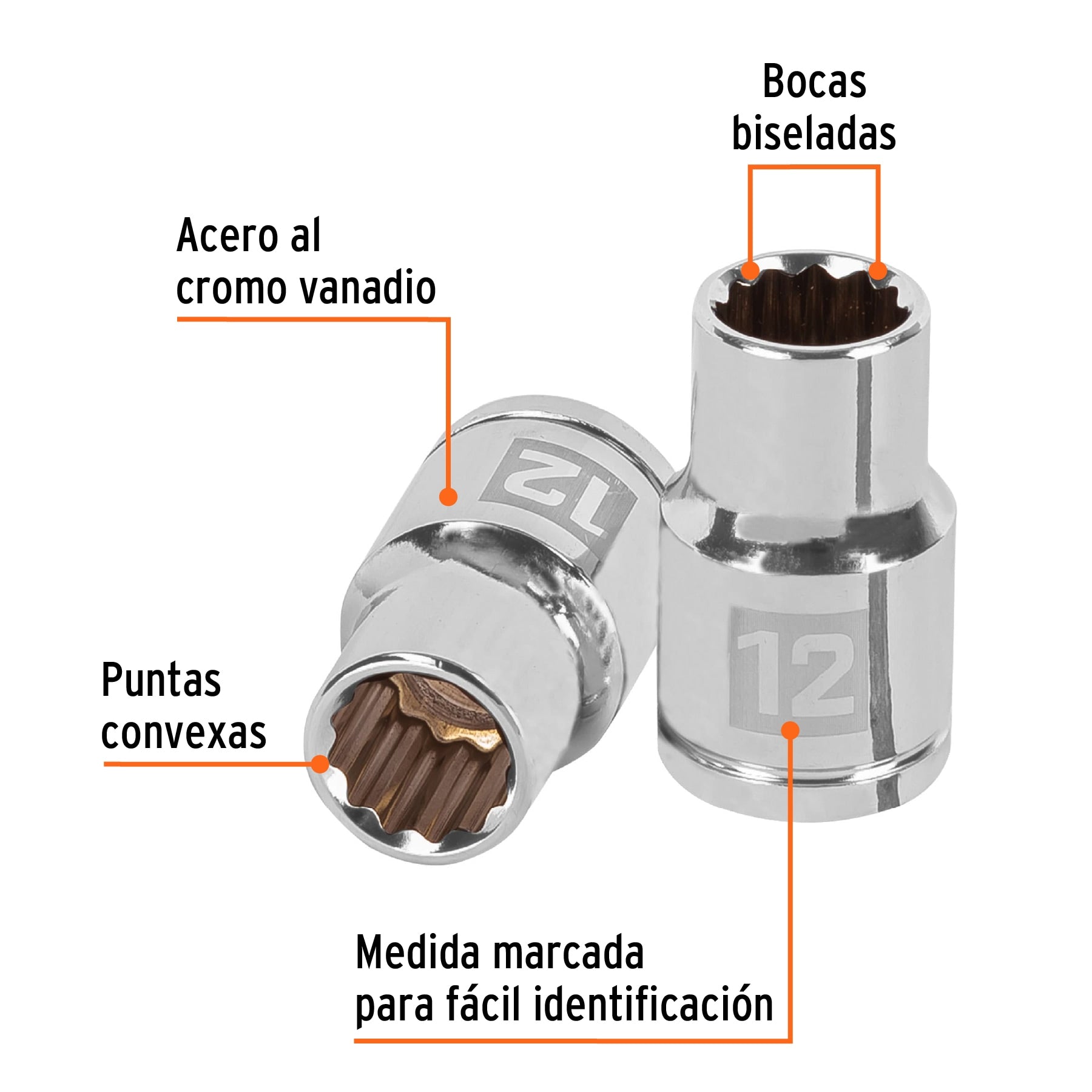 Dado de 12 mm, 12 puntas, cuadro 1/2", Truper