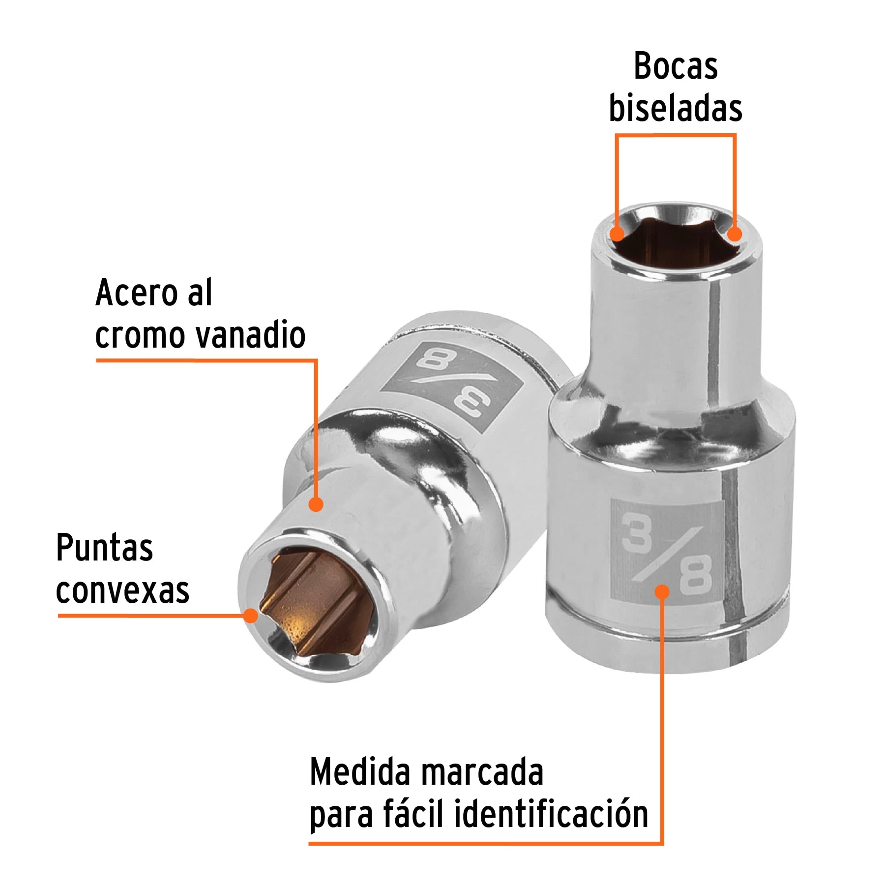 Dado de 3/8", 6 puntas, cuadro 1/2", Truper