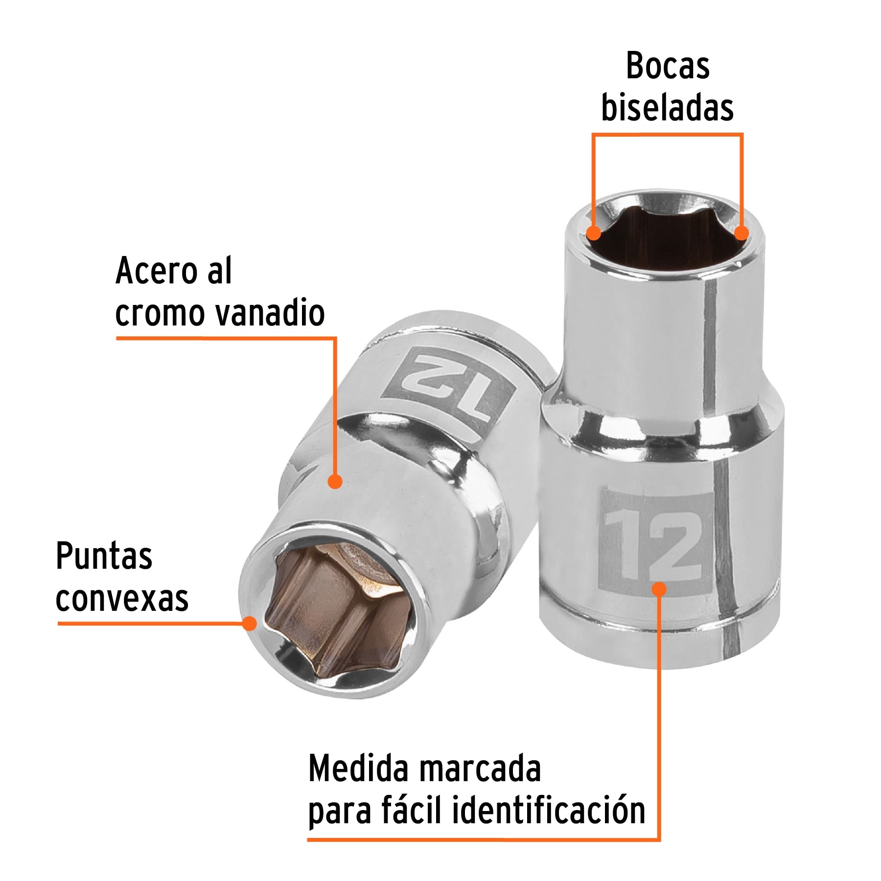 Dado de 12 mm, 6 puntas, cuadro 1/2", Truper