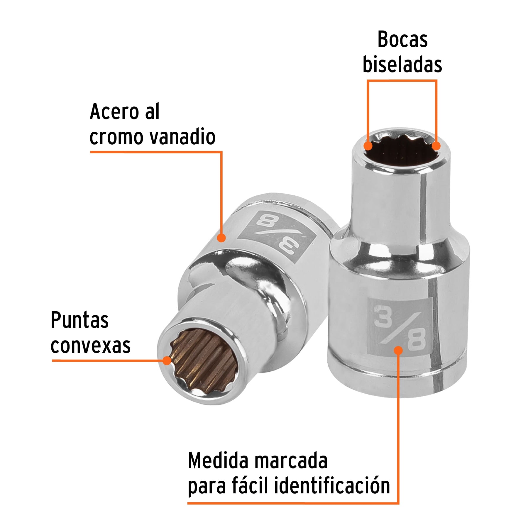 Dado de 3/8", 12 puntas, cuadro 1/2", Truper