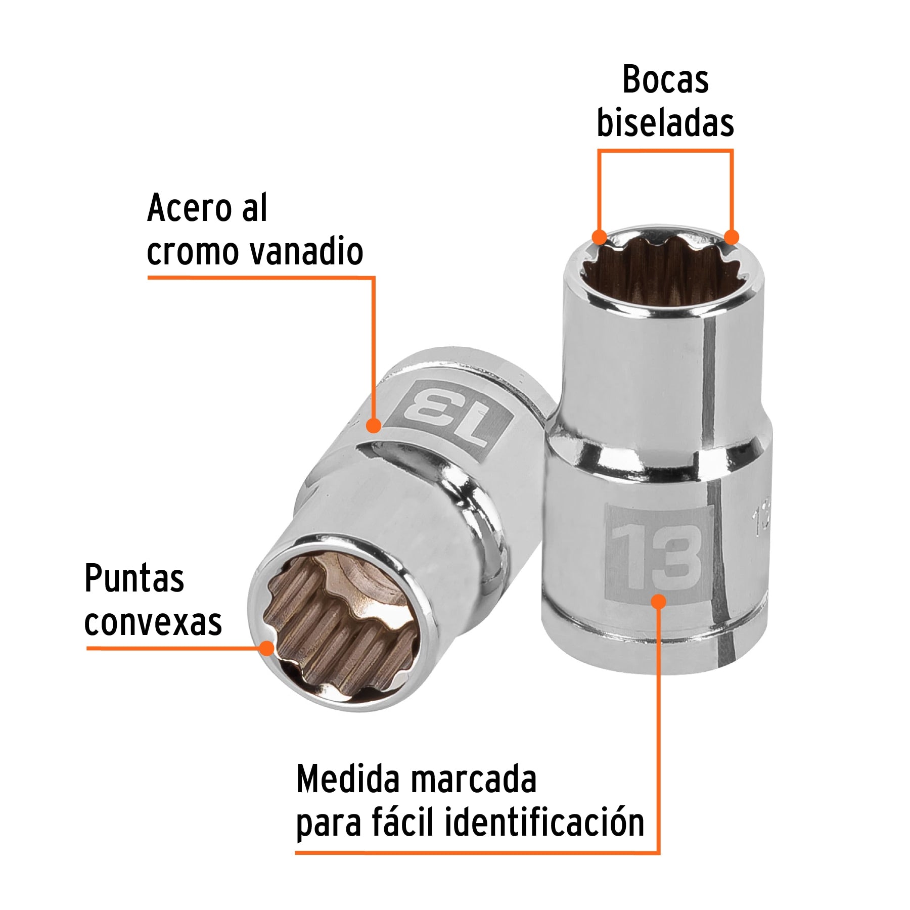 Dado de 13 mm, 12 puntas, cuadro 1/2", Truper
