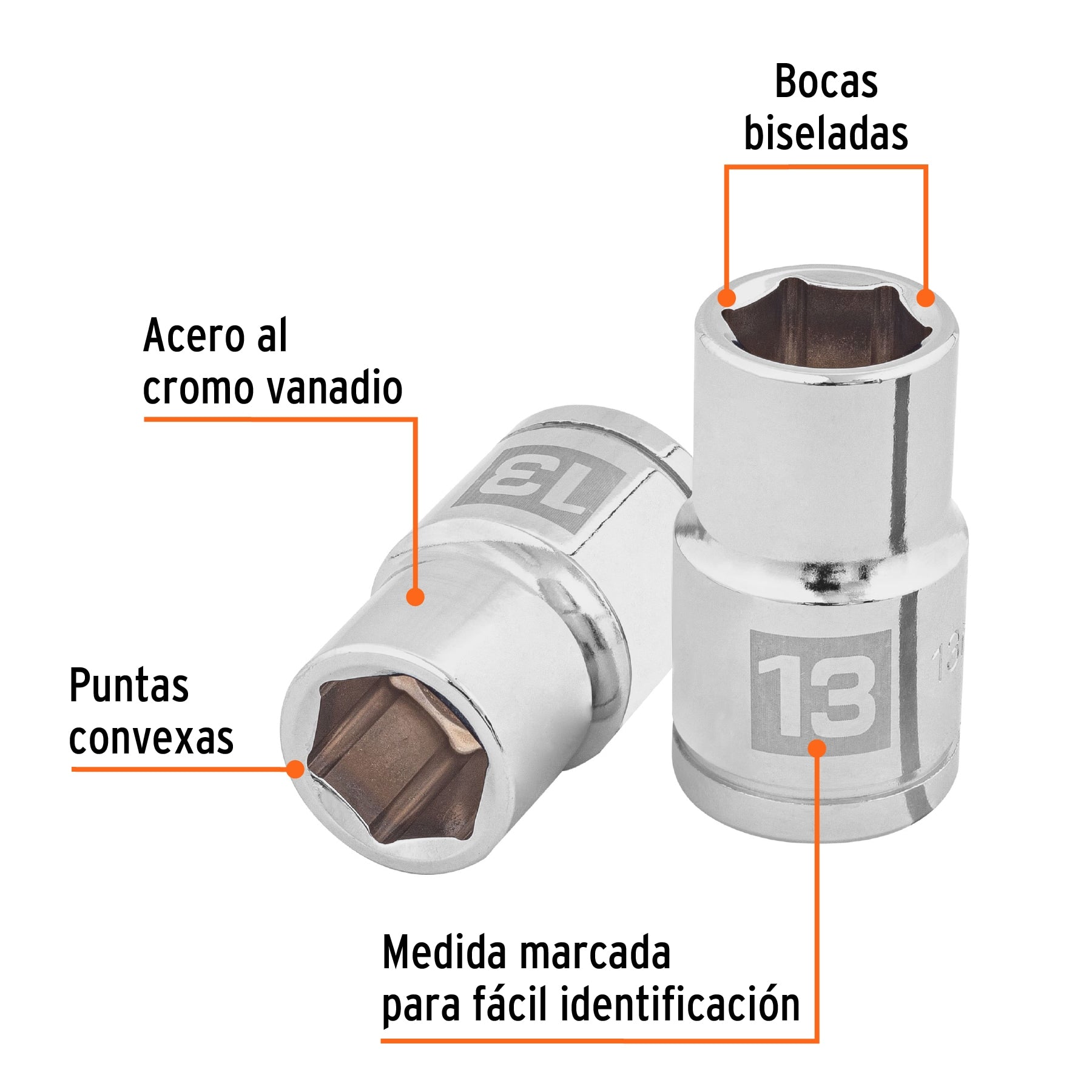 Dado de 13 mm, 6 puntas, cuadro 1/2", Truper