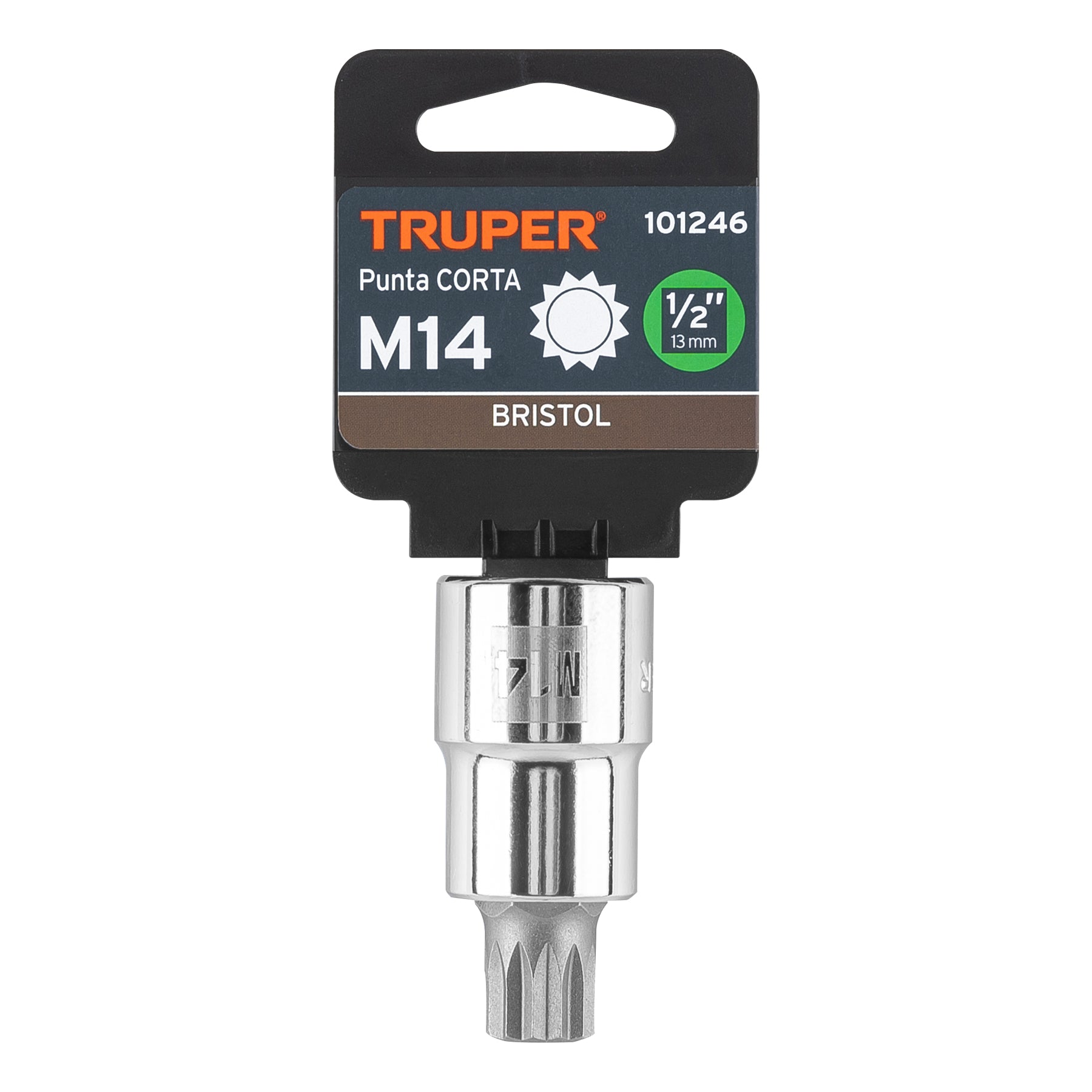 Dado punta corta bristol M14, cuadro 1/2", Truper