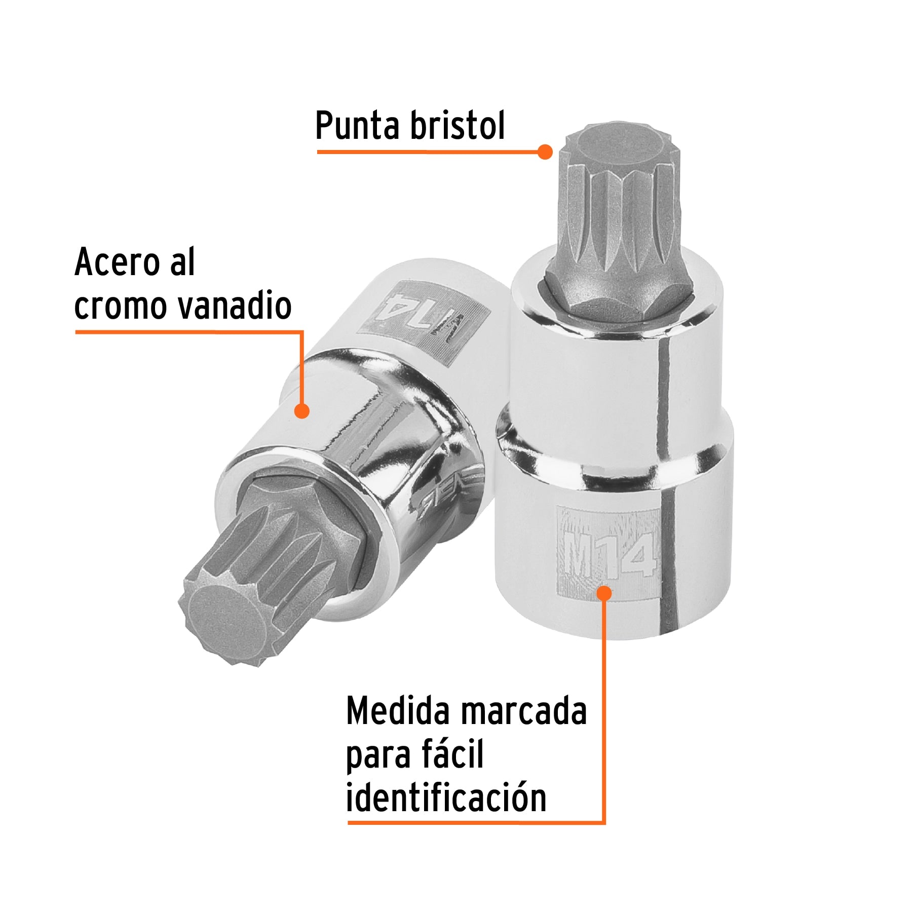 Dado punta corta bristol M14, cuadro 1/2", Truper