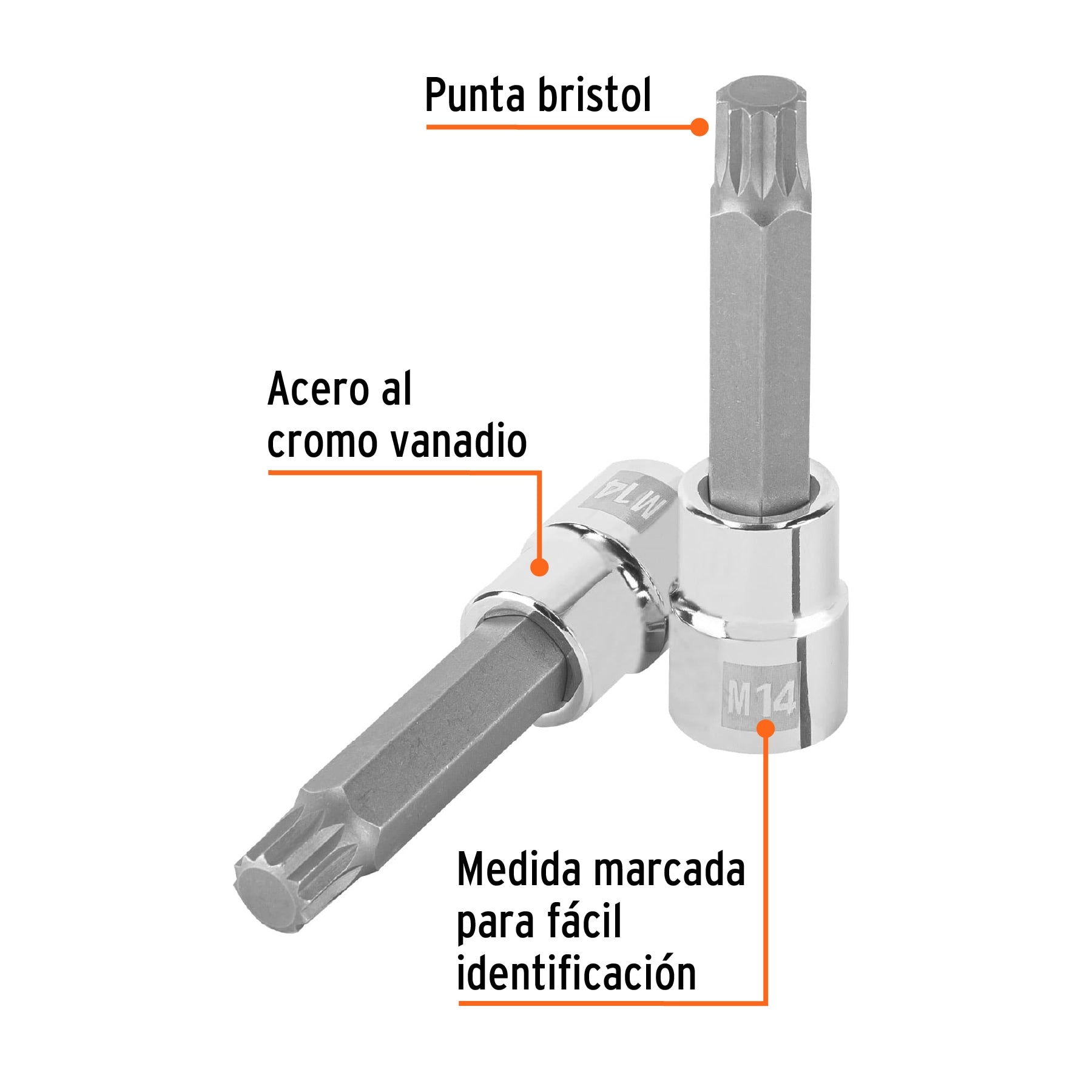 Dado punta larga bristol M14, cuadro 1/2", Truper
