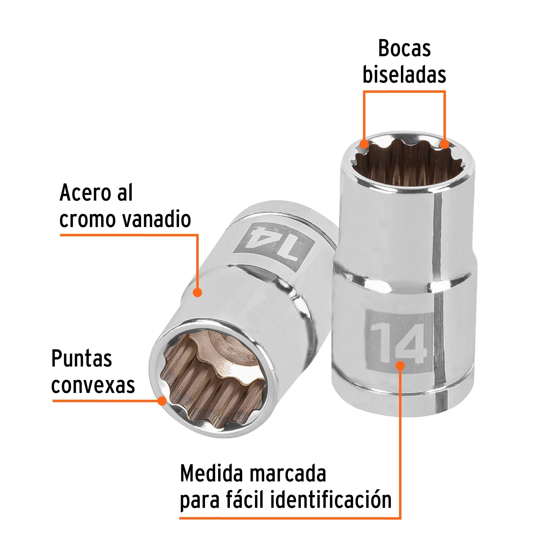 Dado de 14 mm, 12 puntas, cuadro 1/2", Truper