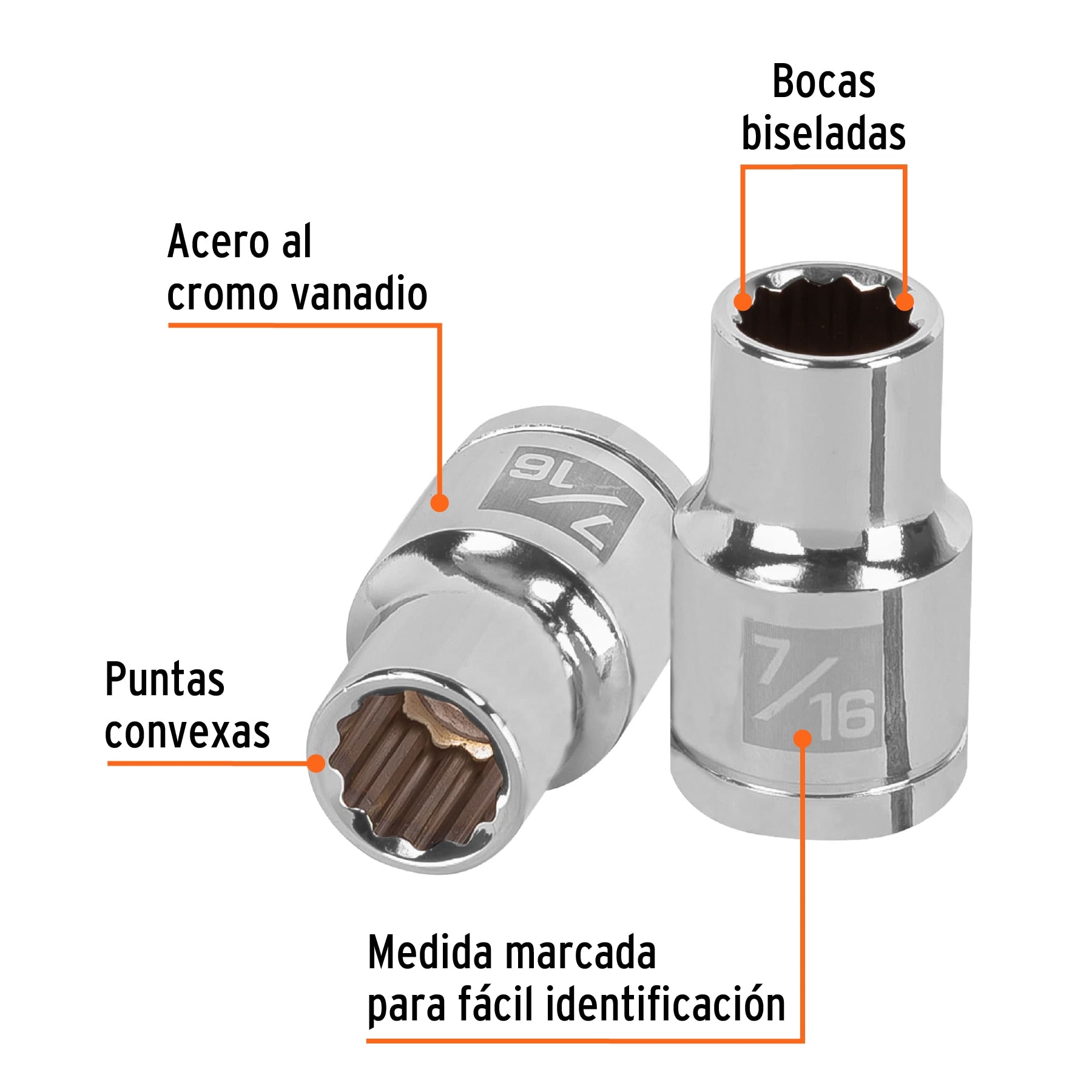 Dado de 7/16", 12 puntas, cuadro 1/2", Truper