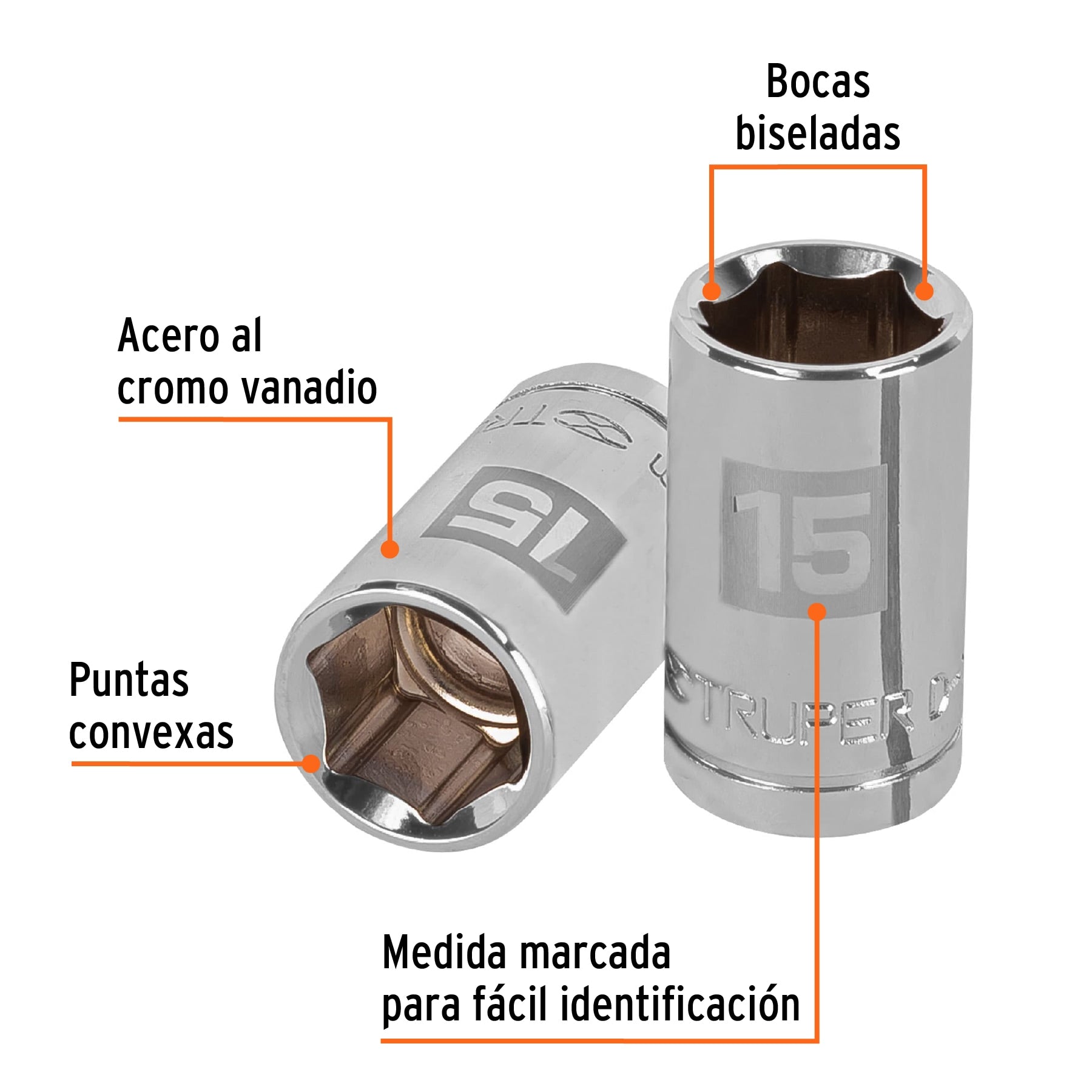 Dado de 15 mm, 6 puntas, cuadro 1/2", Truper