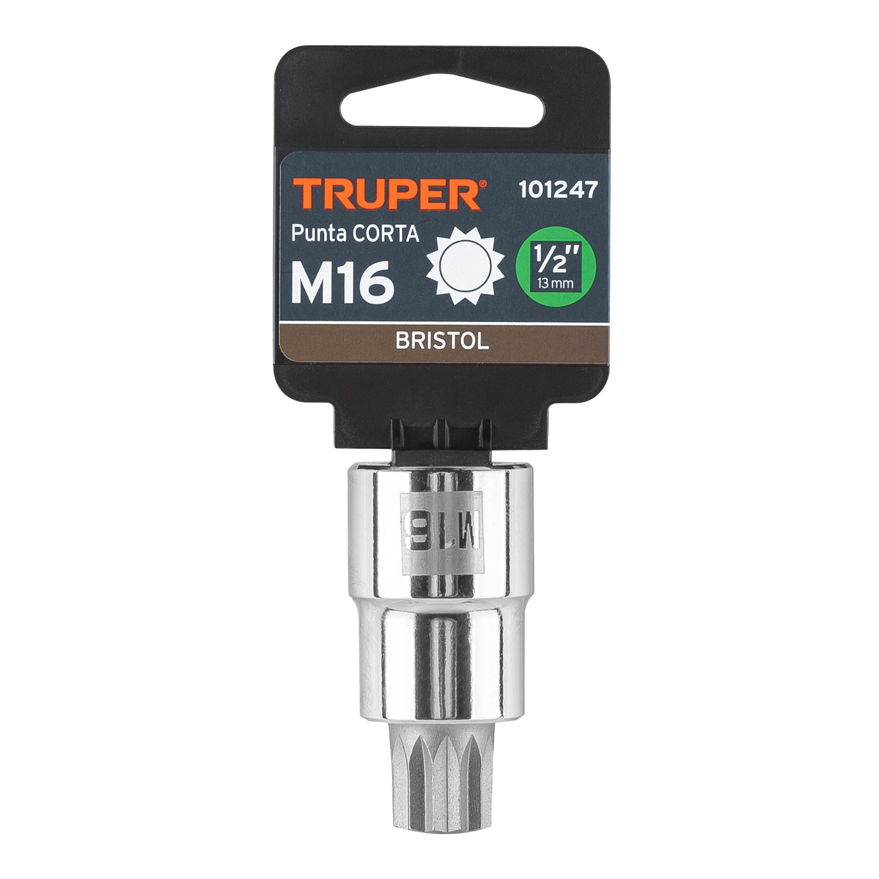 Dado punta corta bristol M16, cuadro 1/2", Truper