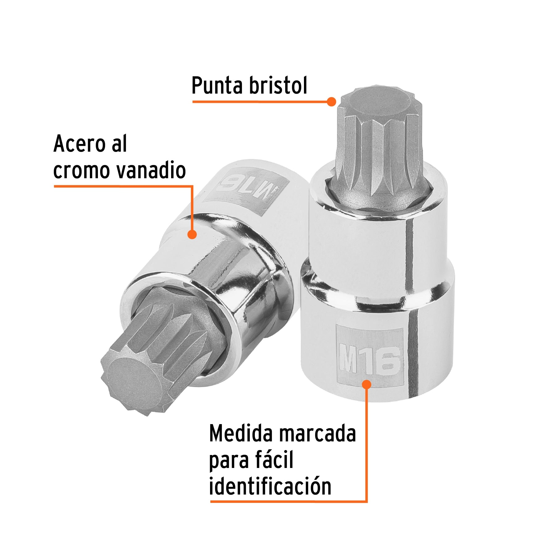 Dado punta corta bristol M16, cuadro 1/2", Truper