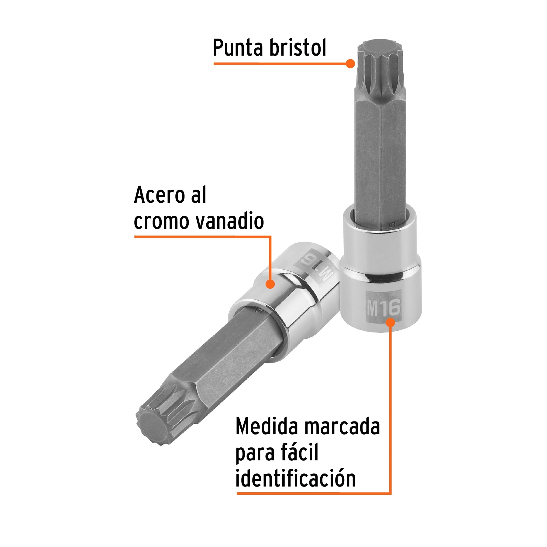 Dado punta larga bristol M16, cuadro 1/2", Truper