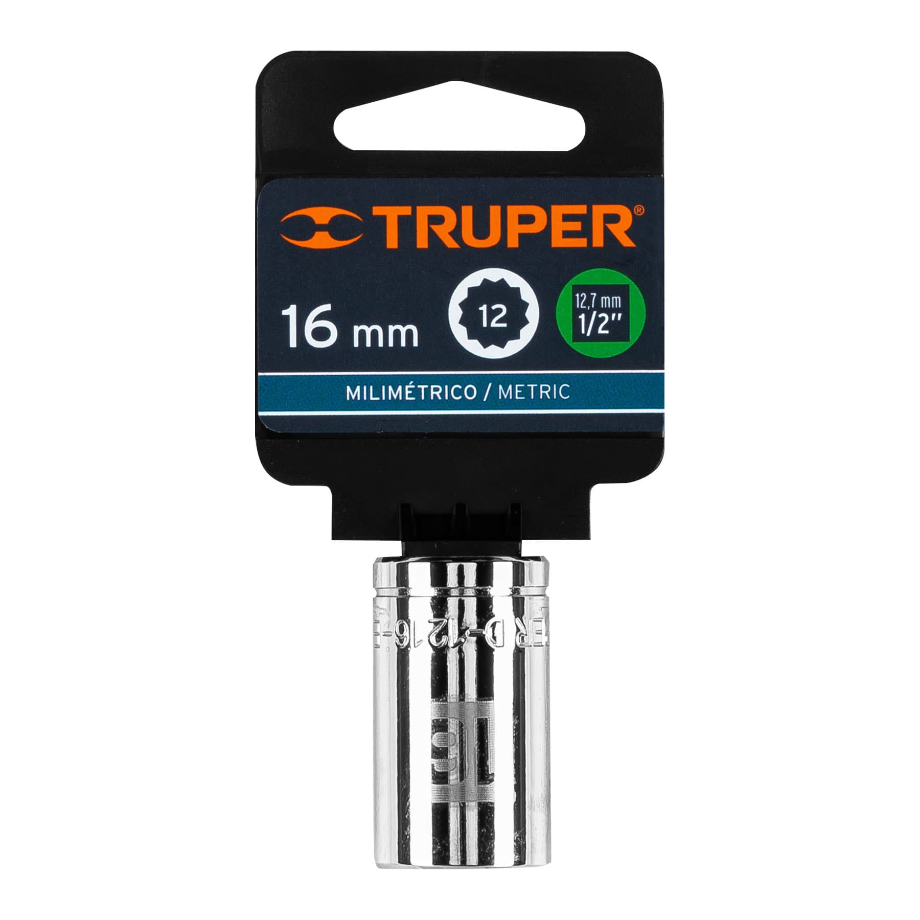 Dado de 16 mm, 12 puntas, cuadro 1/2", Truper