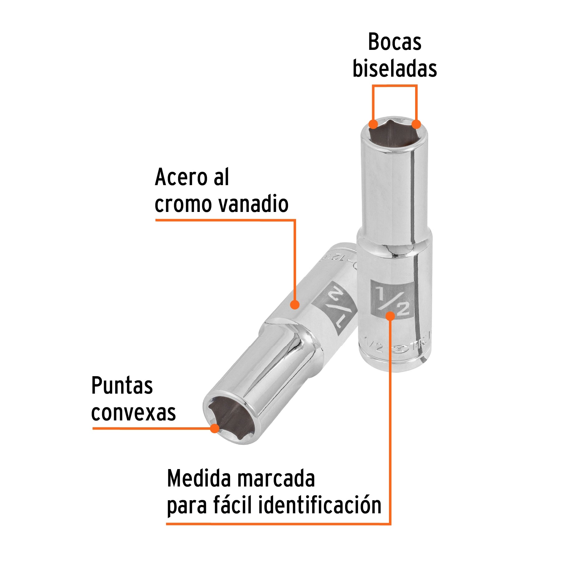 Dado largo de 1/2", 6 puntas, cuadro 1/2", Truper