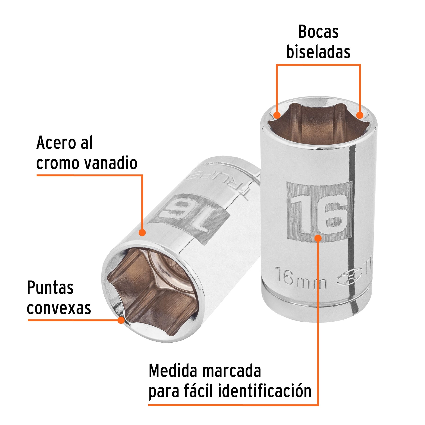 Dado de 16 mm, 6 puntas, cuadro 1/2", Truper