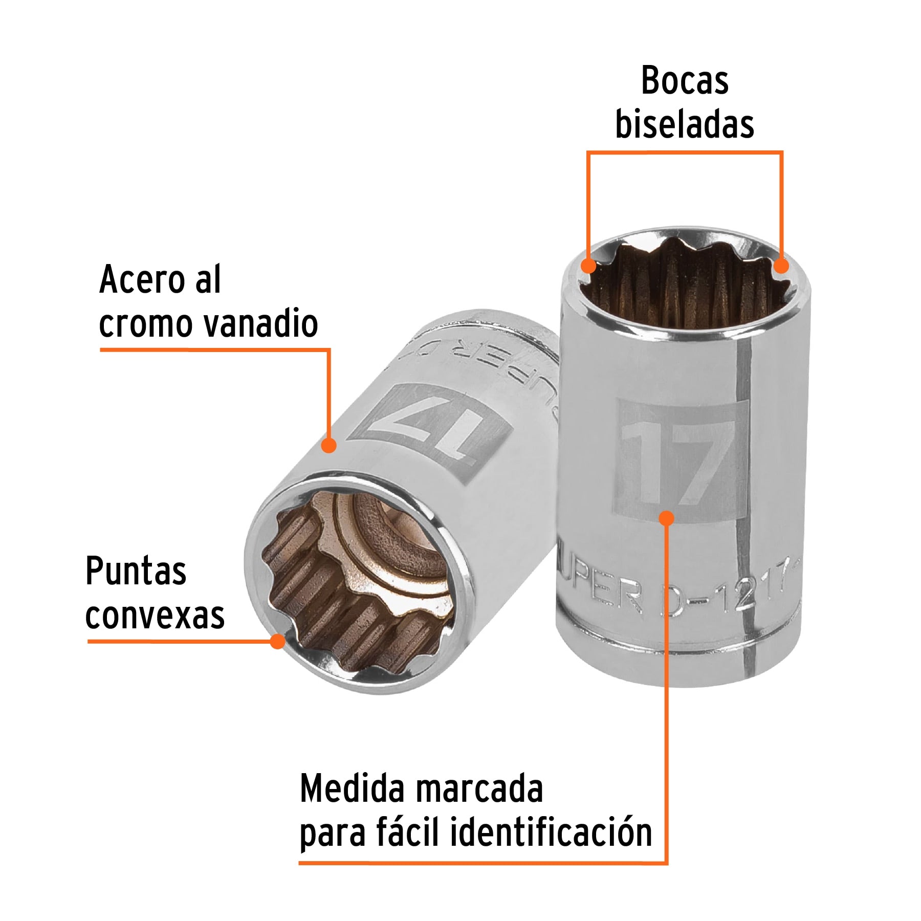 Dado de 17 mm, 12 puntas, cuadro 1/2", Truper