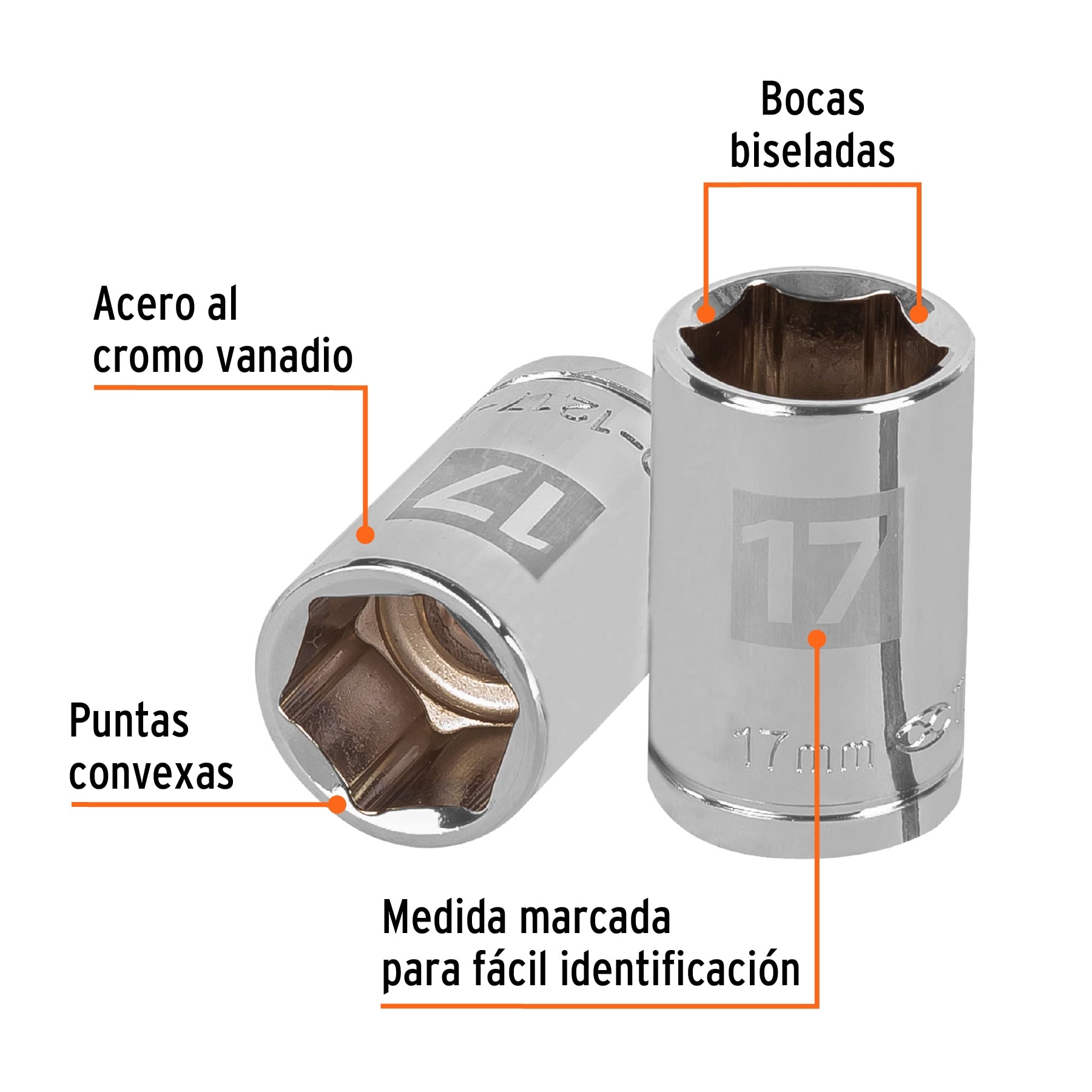 Dado de 17 mm, 6 puntas, cuadro 1/2", Truper