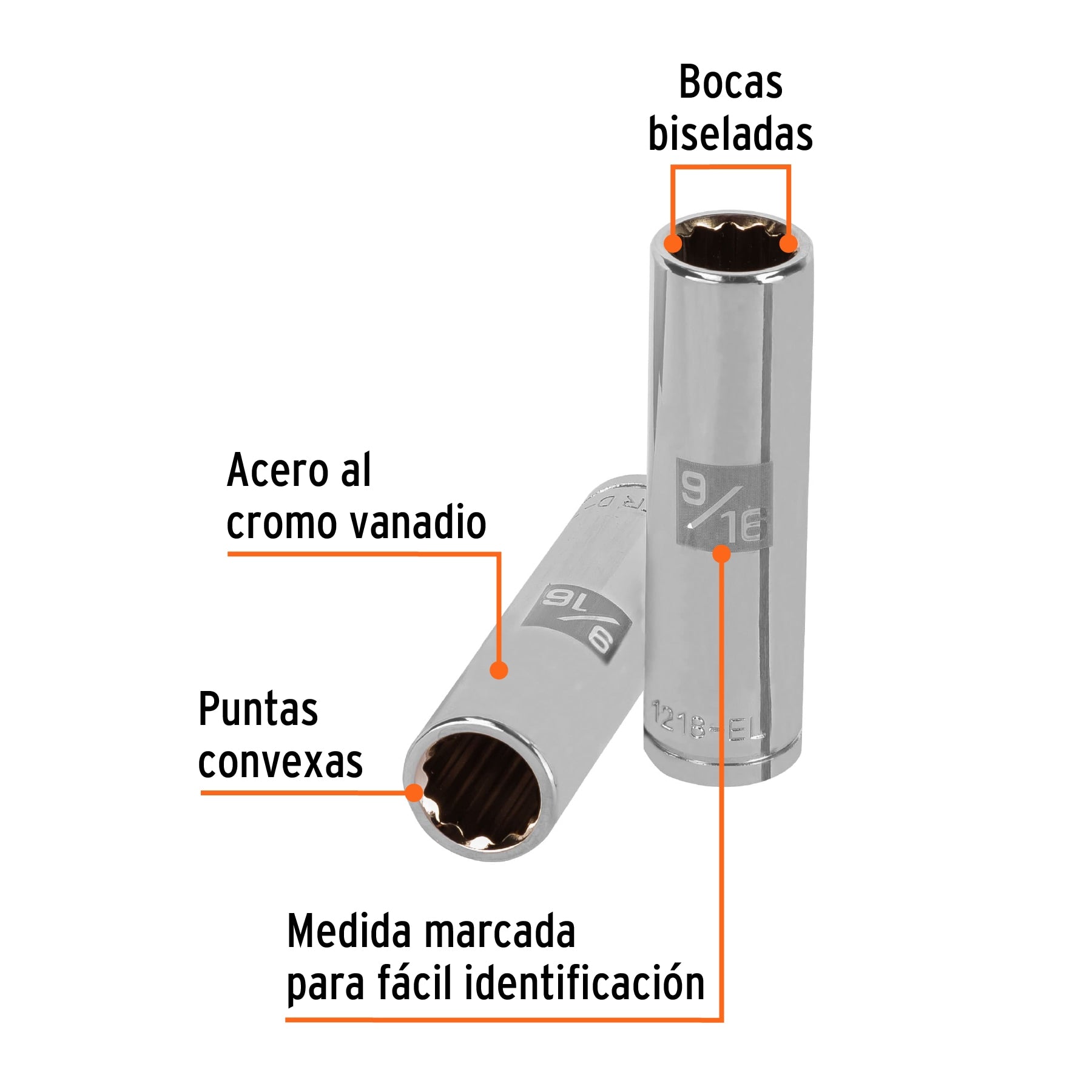 Dado largo de 9/16", 12 puntas, cuadro 1/2", Truper